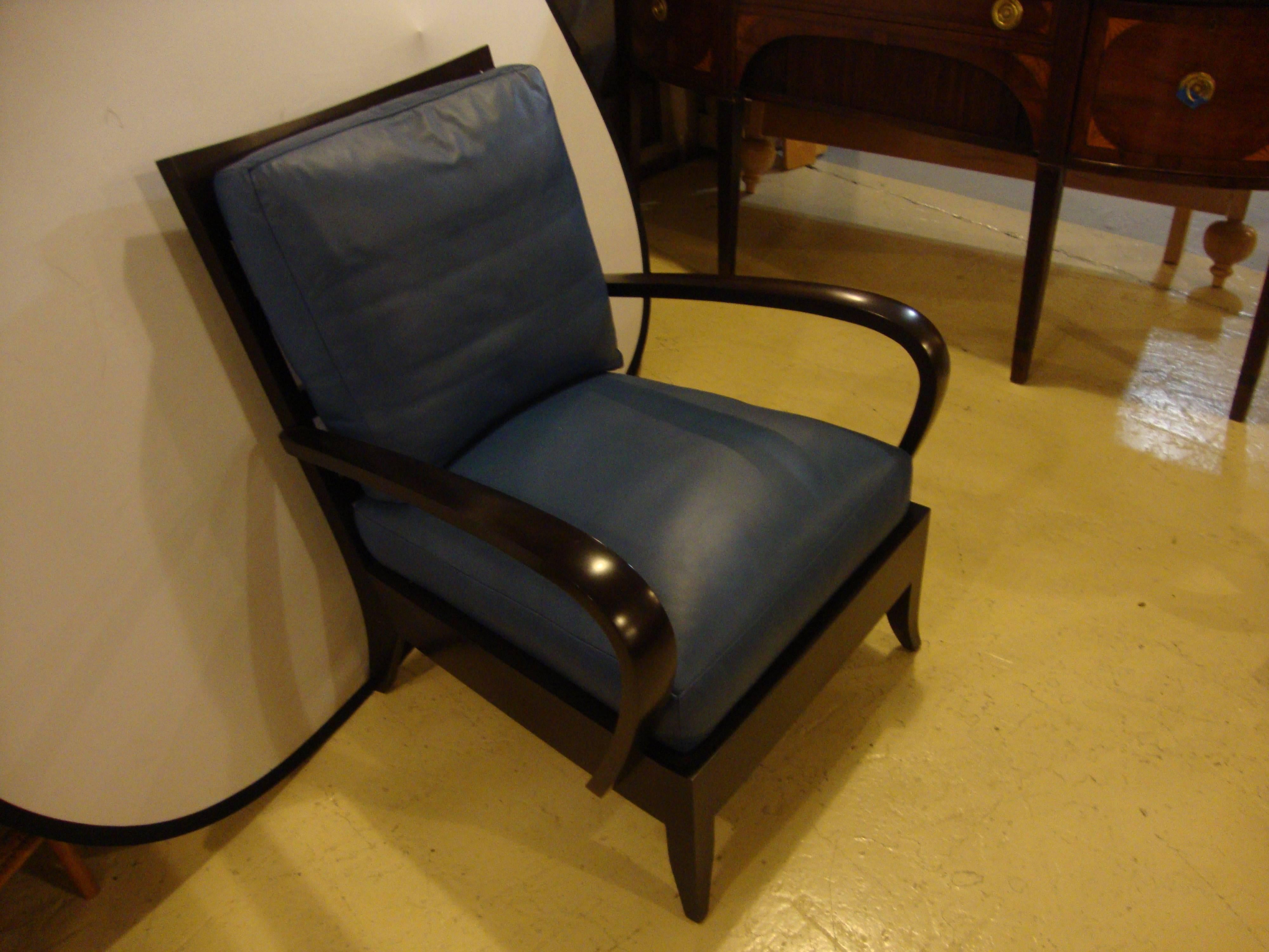 Dakota Jackson Leather Blue Arm Lounge Chair 3
