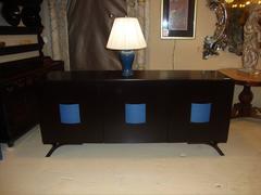 Hollywood Regency Style Dakota Jackson Ebony and Celeste Blue Panel Sideboard