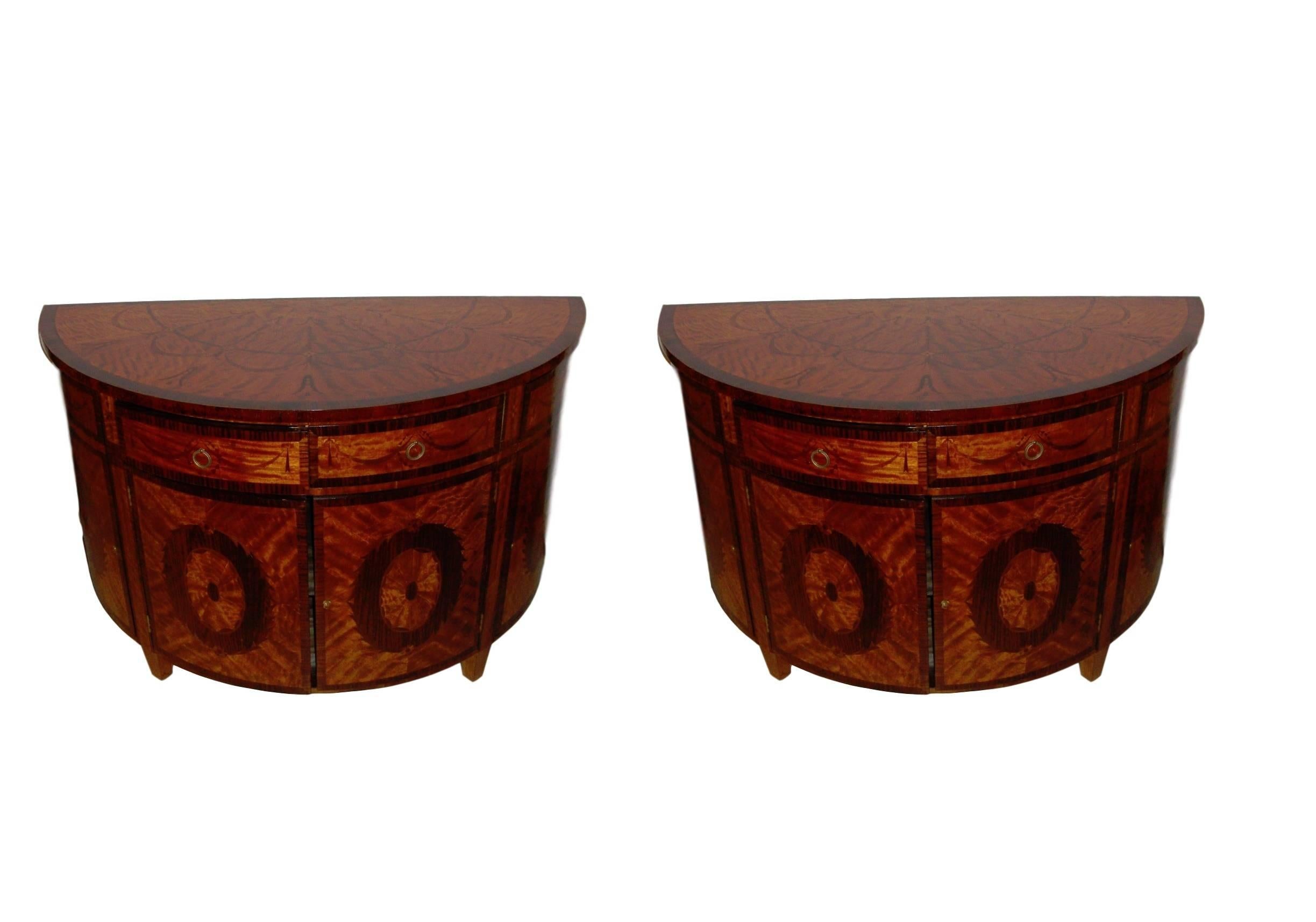 Adam Style Pair of Demilune Console Tables