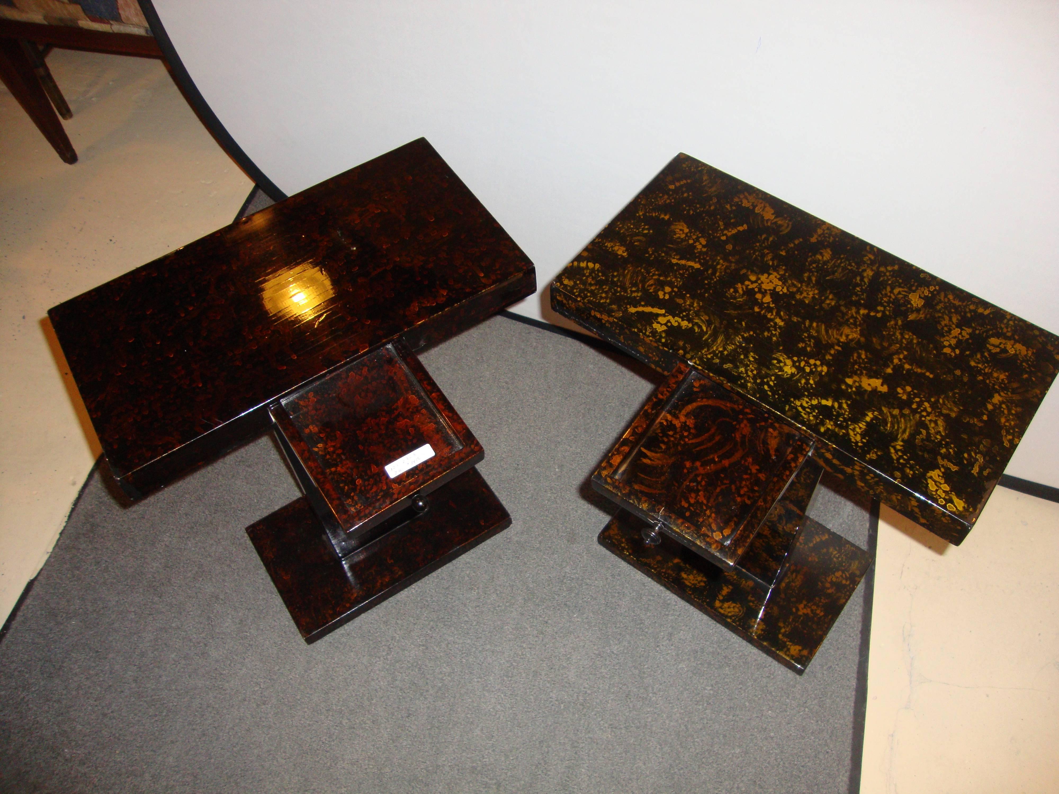 J.Charles pair of faux tortoise shell small smokers or end tables.