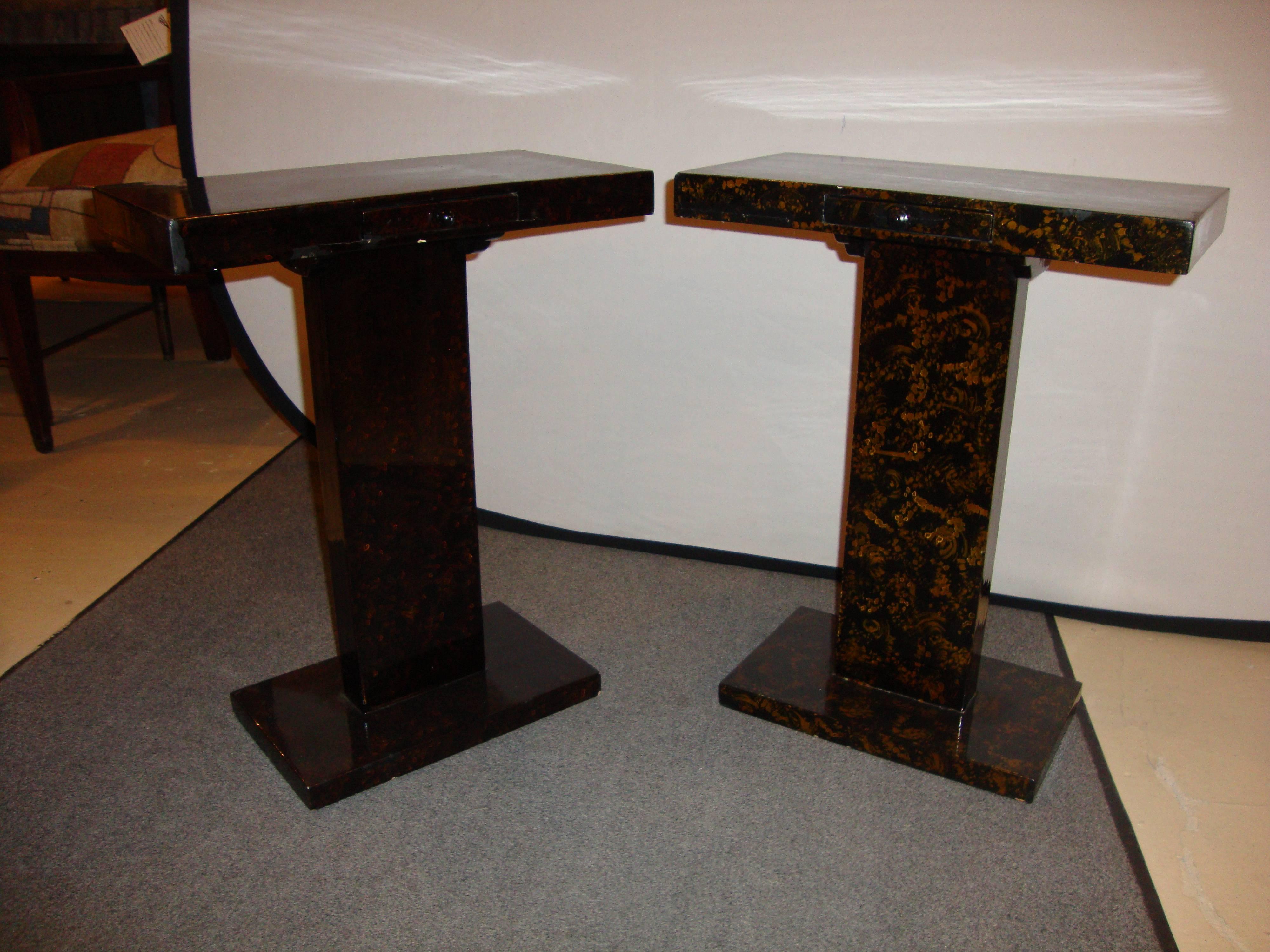 Hollywood Regency J.Charles Pair of Faux Tortoise Shell Small Smokers or End Tables