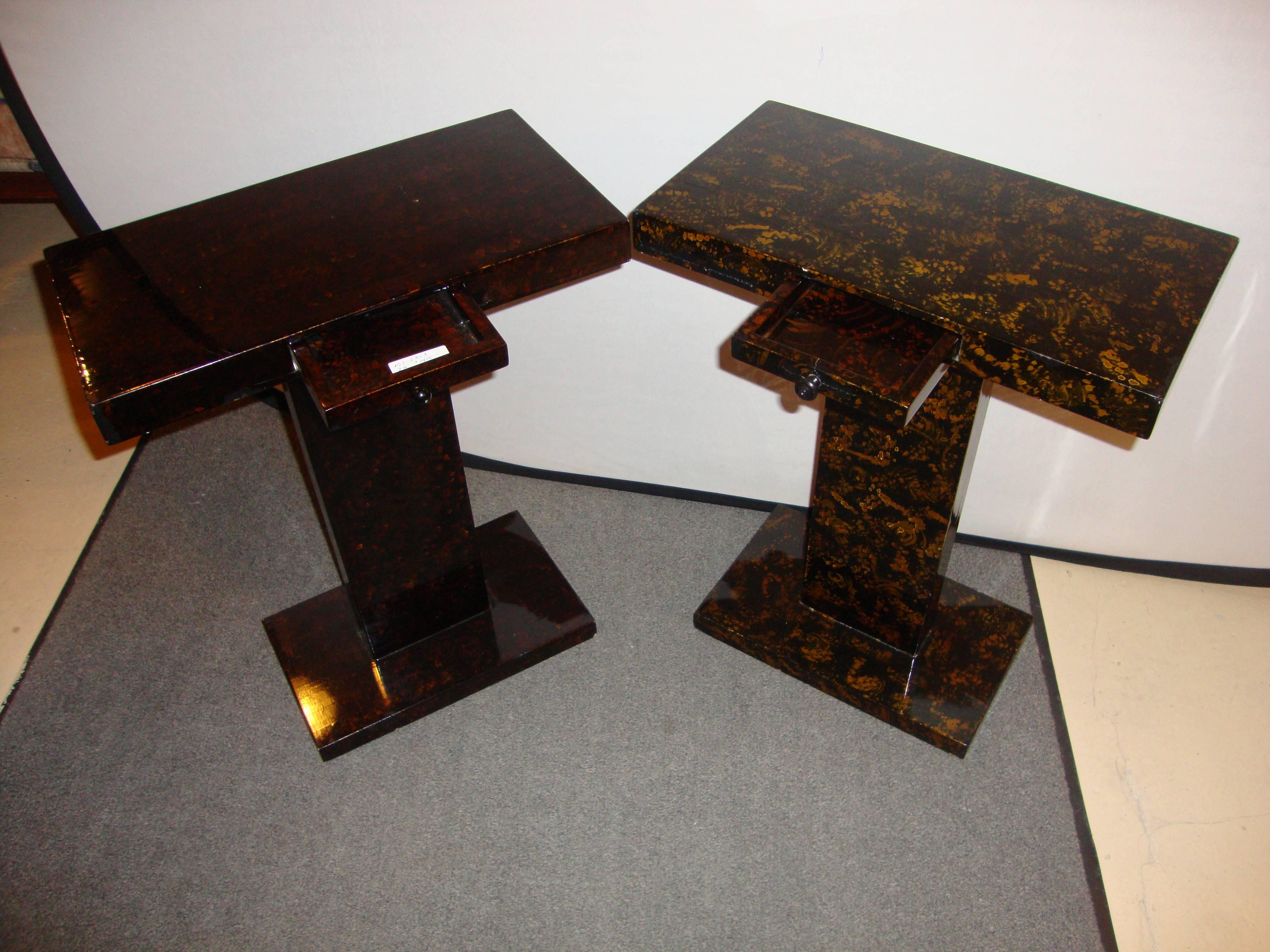 J.Charles Pair of Faux Tortoise Shell Small Smokers or End Tables 1