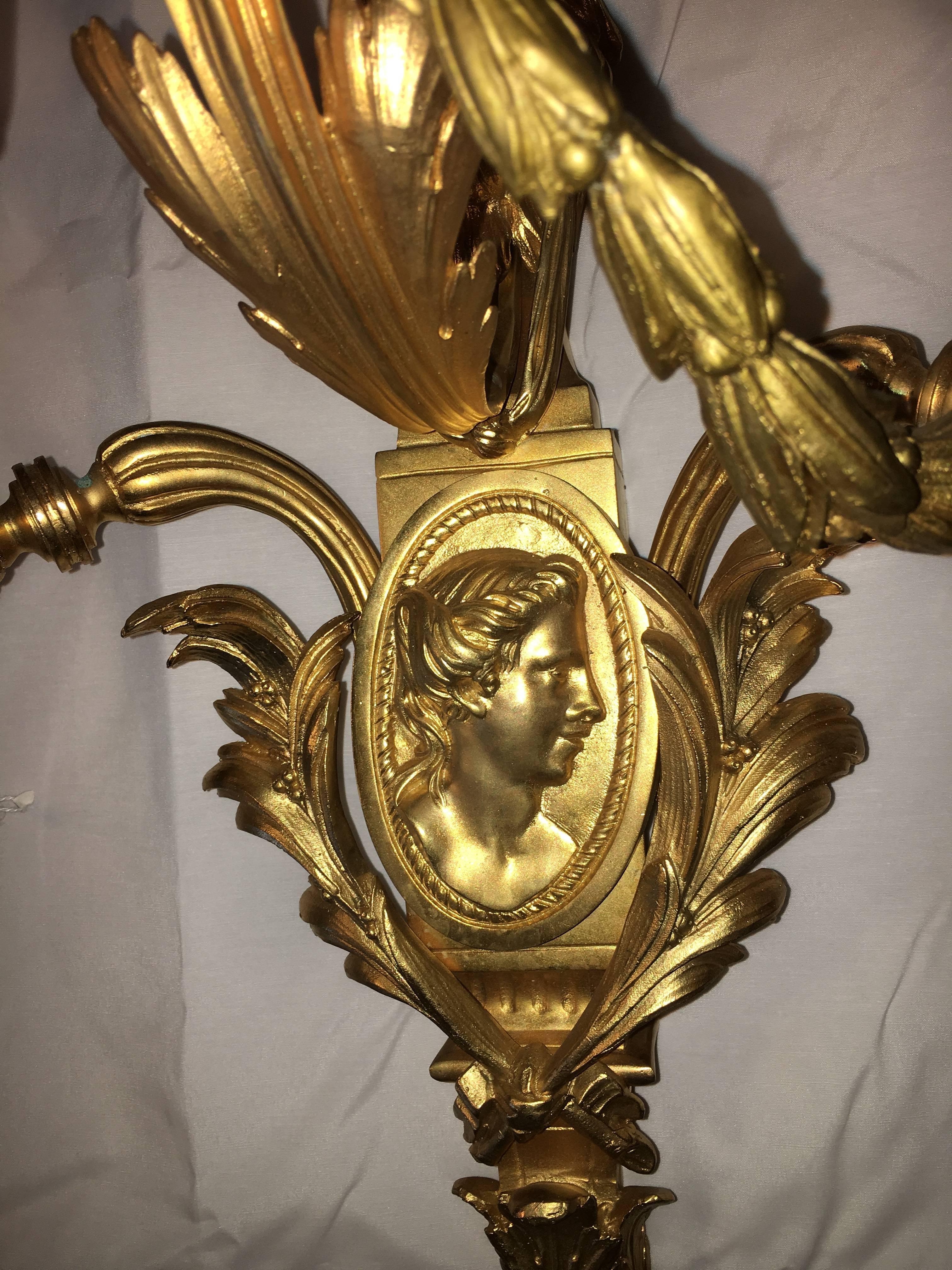 Louis XVI Pair of Neoclassical Style Gilt Bronze Wall Sconces