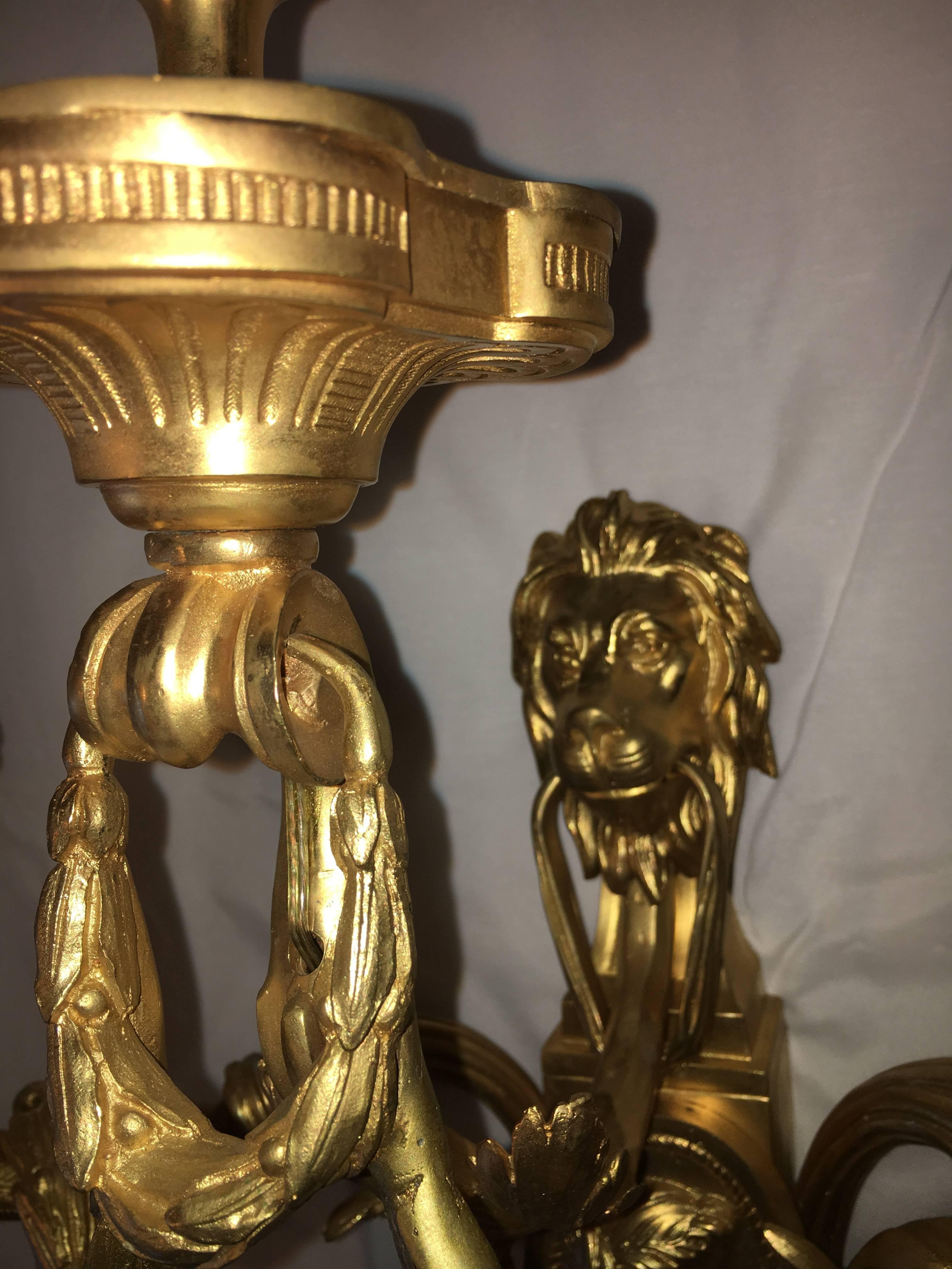 20th Century Pair of Neoclassical Style Gilt Bronze Wall Sconces