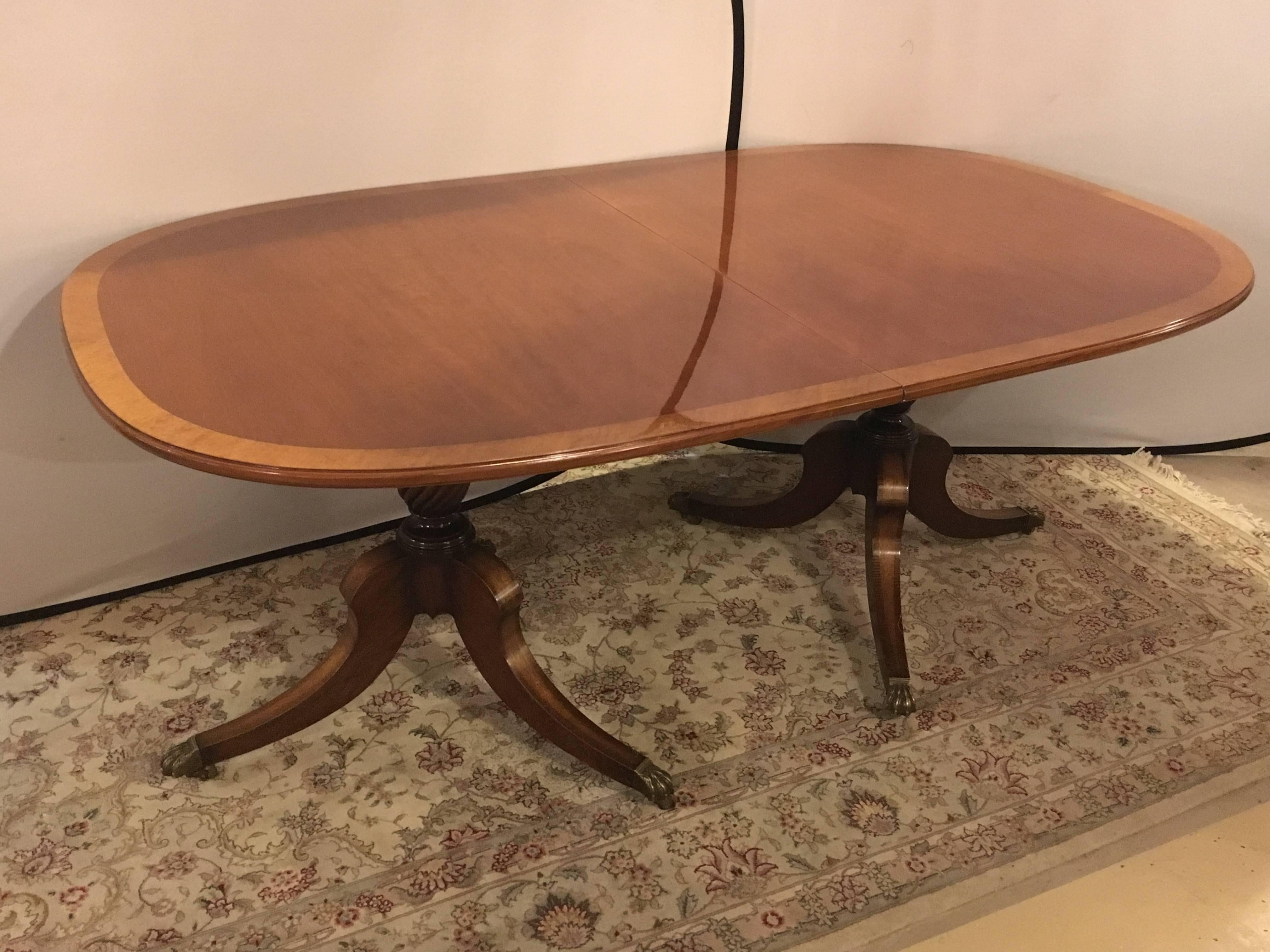 Georgian Style Mahogany Satinwood Banded Dining Table W Three Leaves 3