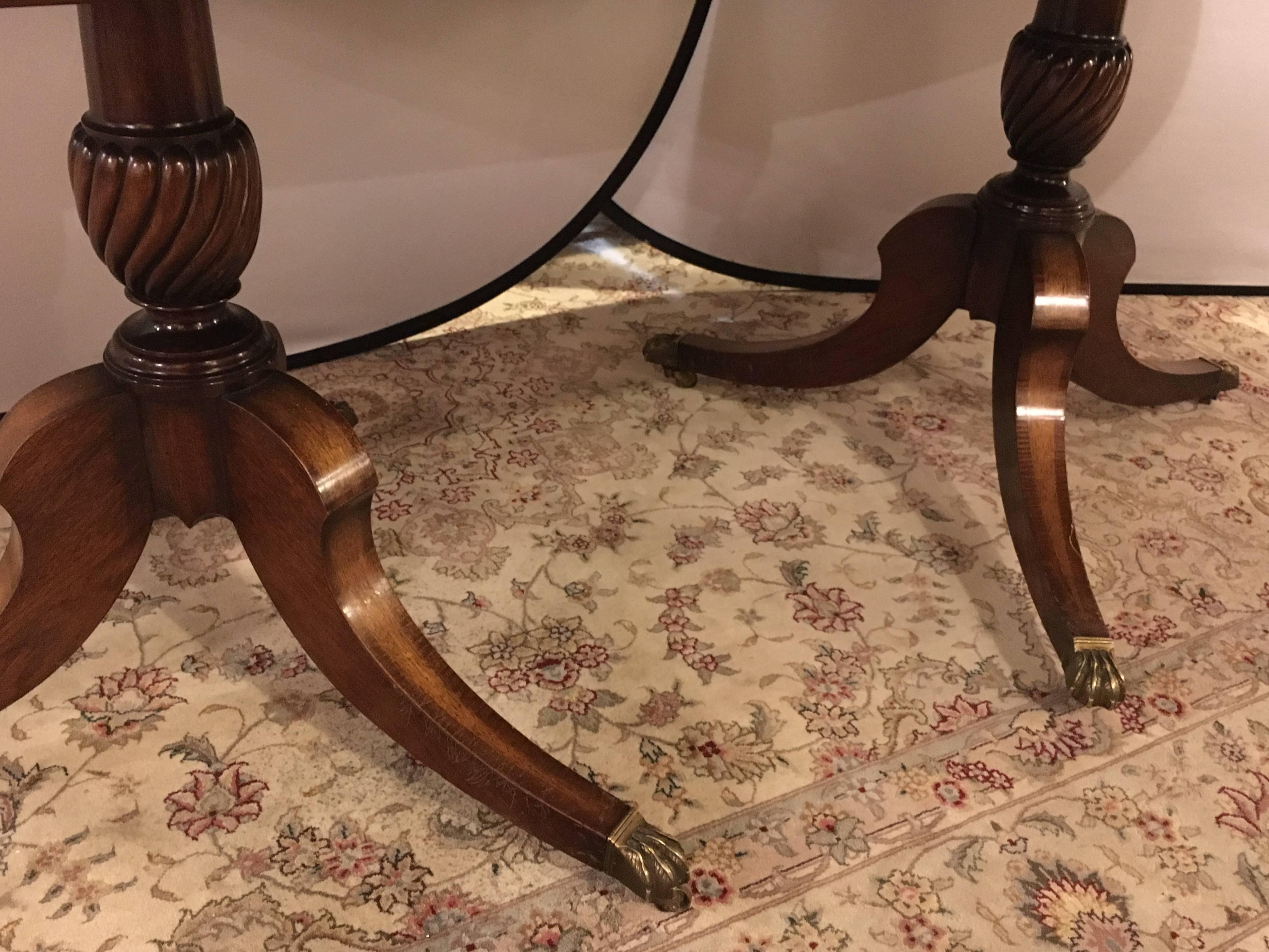 Georgian Style Mahogany Satinwood Banded Dining Table W Three Leaves 4