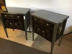 Pair of Jansen Mirror and Eglomise Nightstands or End Tables