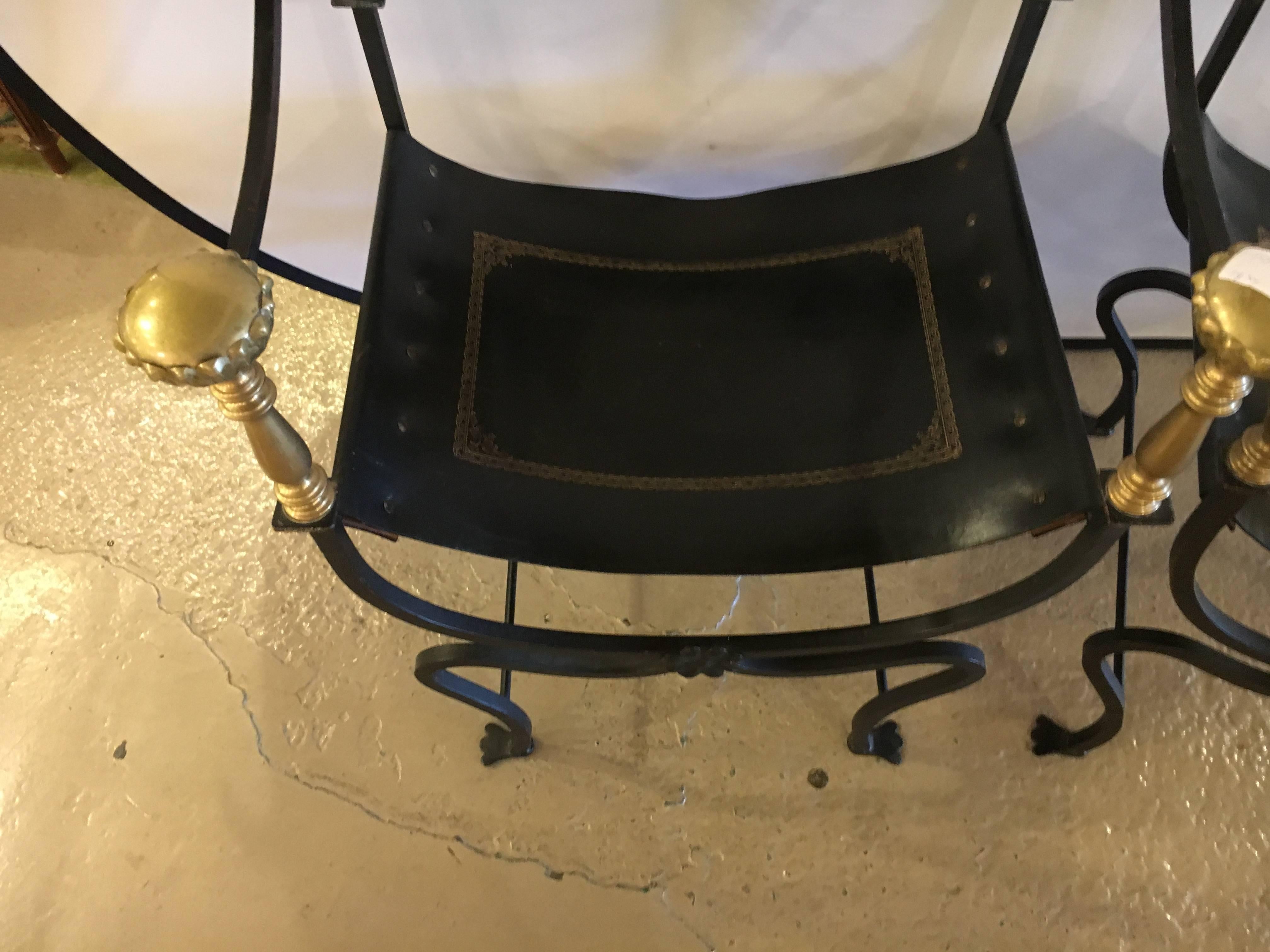 French Pair of Jansen Curule Savonarola Chairs