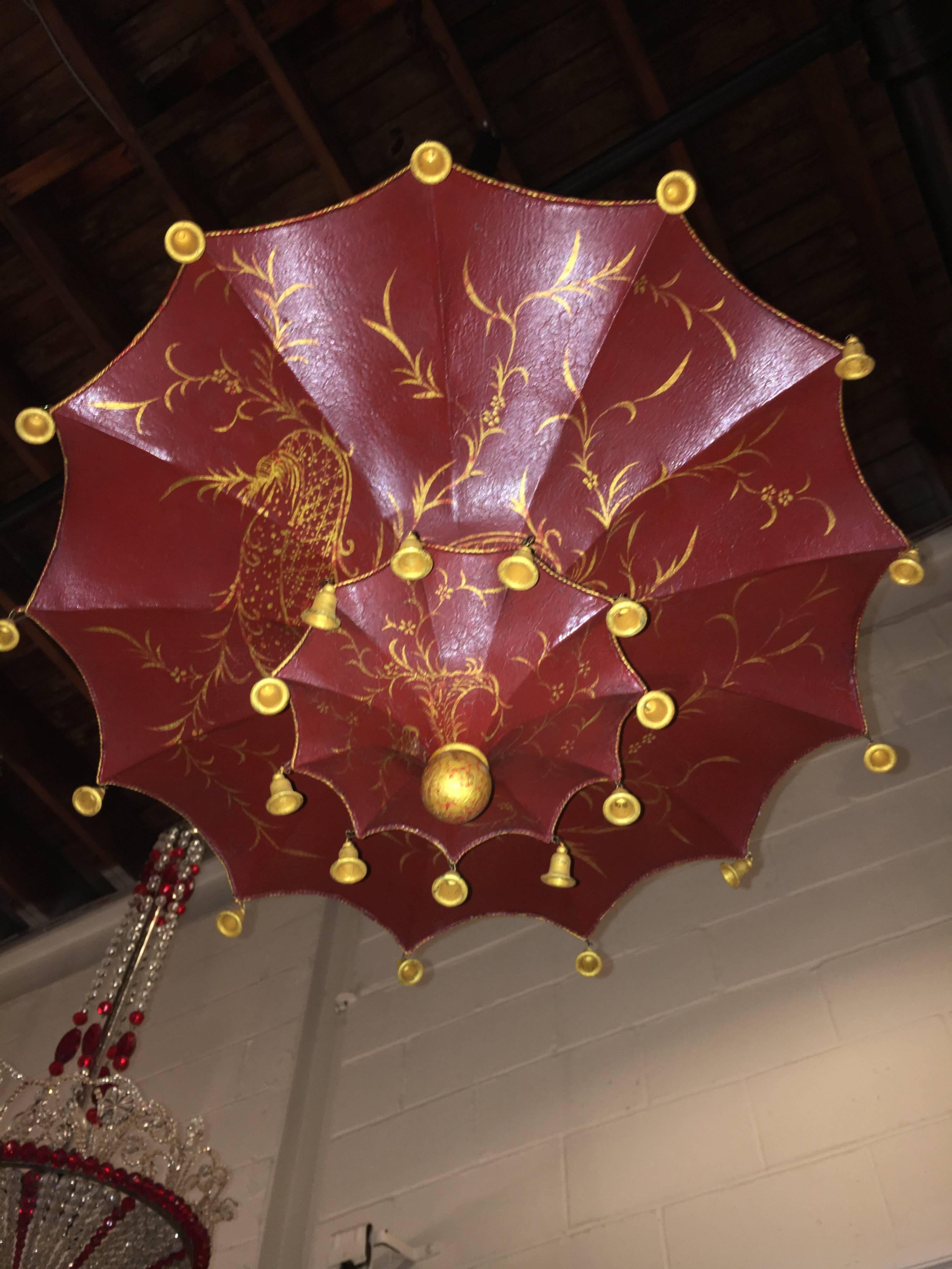 Antique Ceiling Mount Tole Paint Decorated Chandelier In Good Condition In Stamford, CT