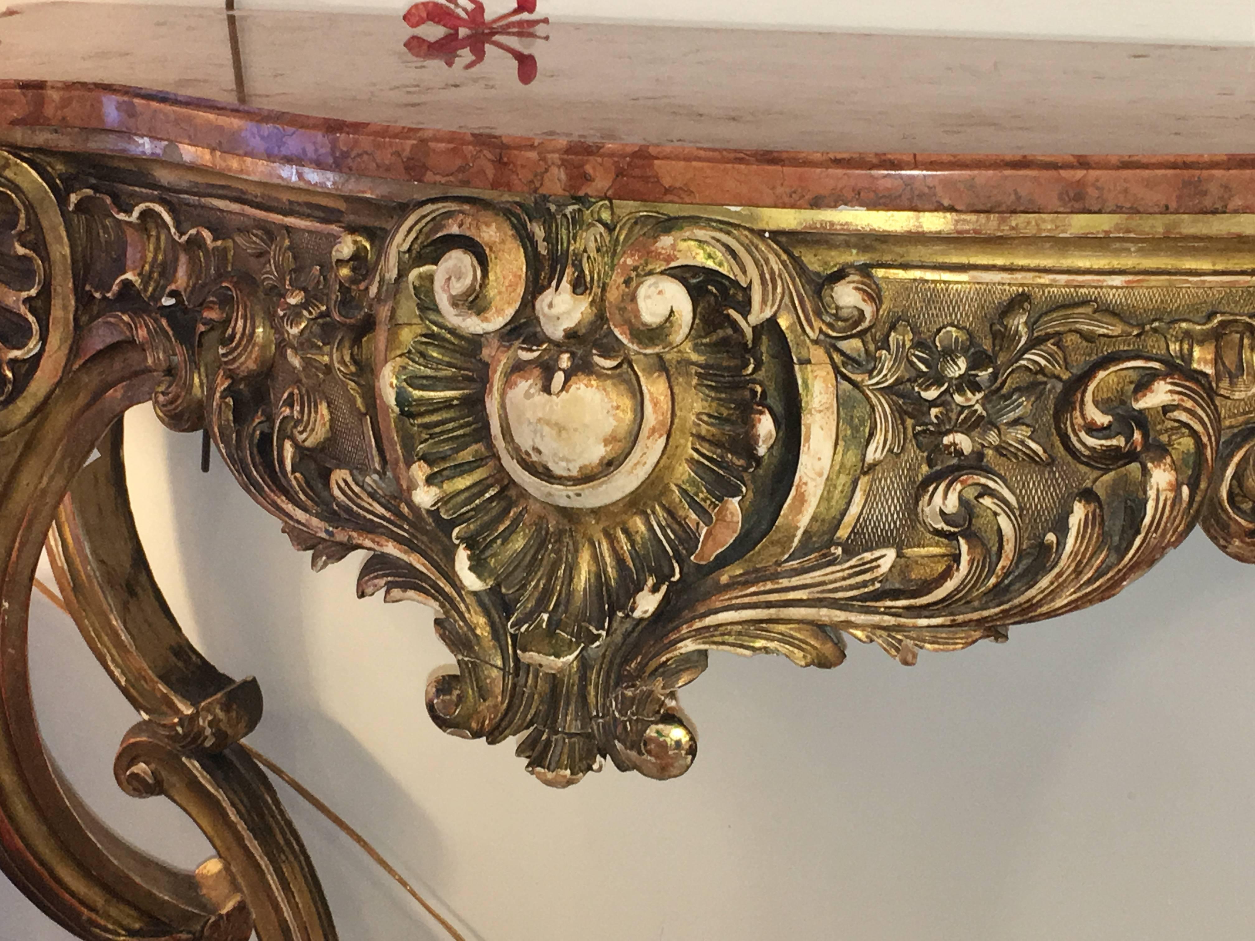 Stamped Jansen French Rococo Style Marble Top Console In Good Condition In Stamford, CT