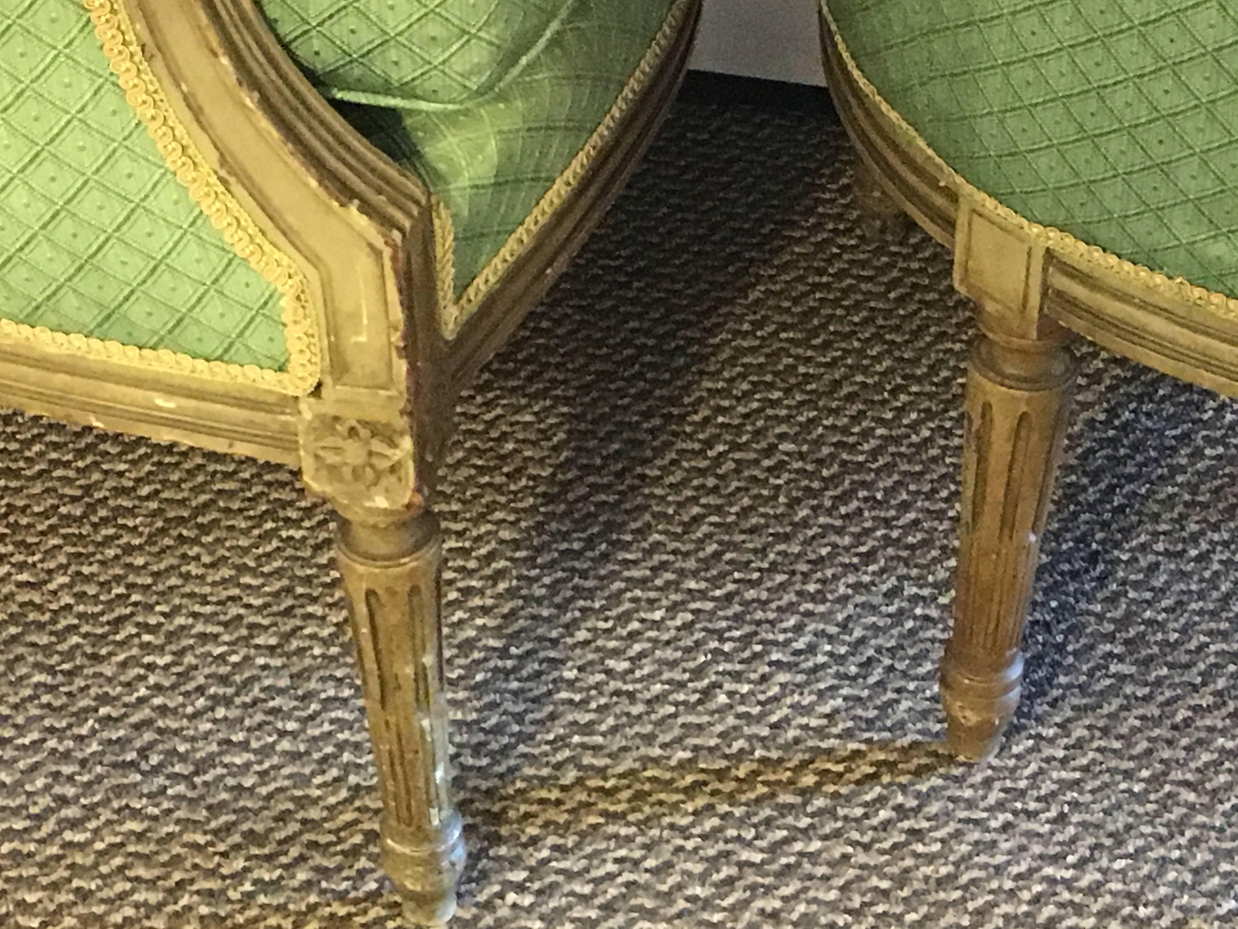 Pair of Jansen Stamped Louis XVI Style Arm or Bergere Chairs In Good Condition In Stamford, CT