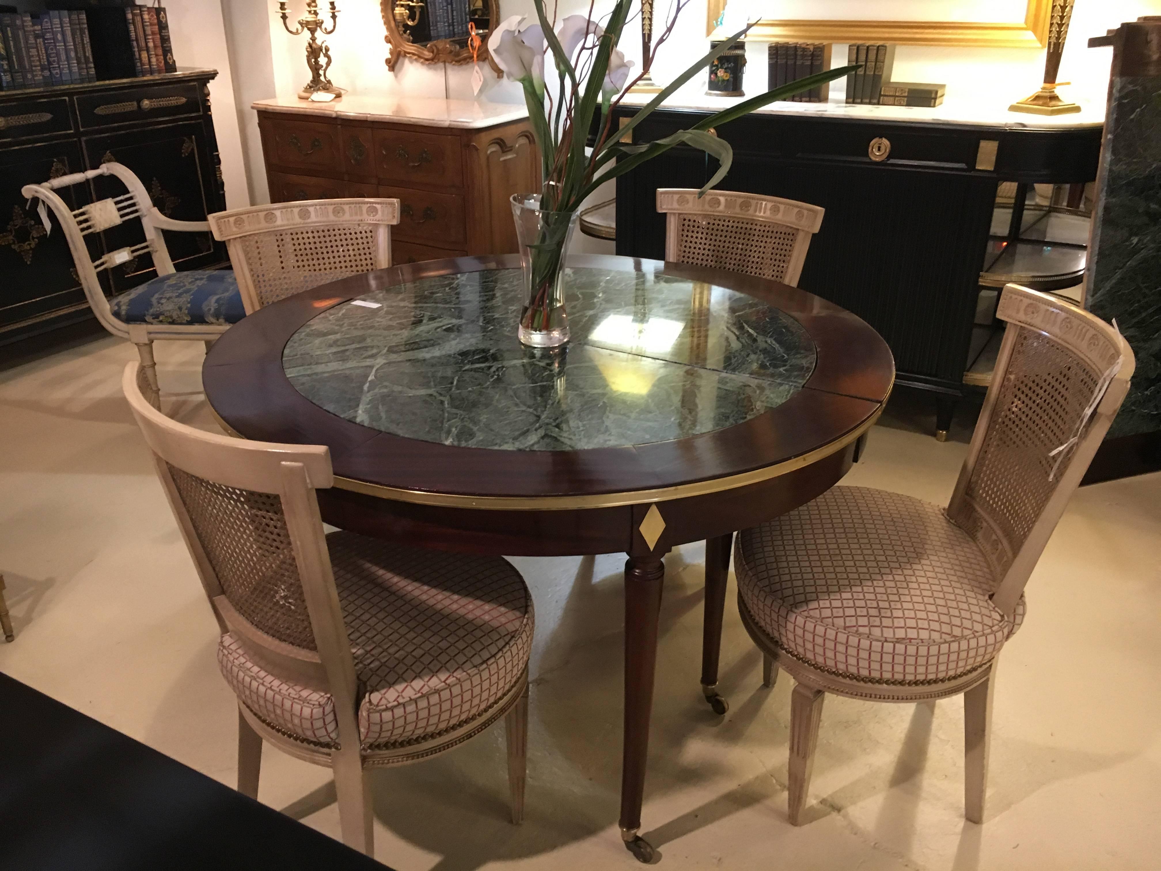 Neoclassical Louis XVI Style Maison Jansen Marble Top Circular Dining Table