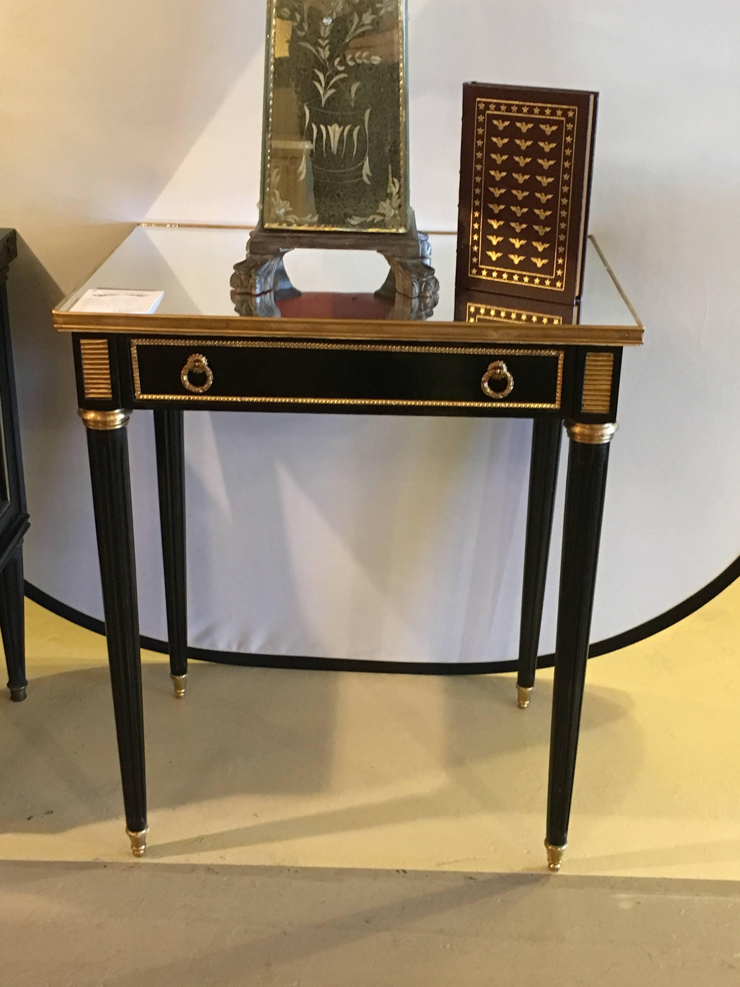 20th Century Hollywood Regency Maison Jansen Style Pair of Mirror Top End Tables or Stands