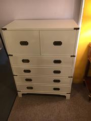 Hollywood Regency White Lacquered Beacon Hill Campaign Chest of Drawers