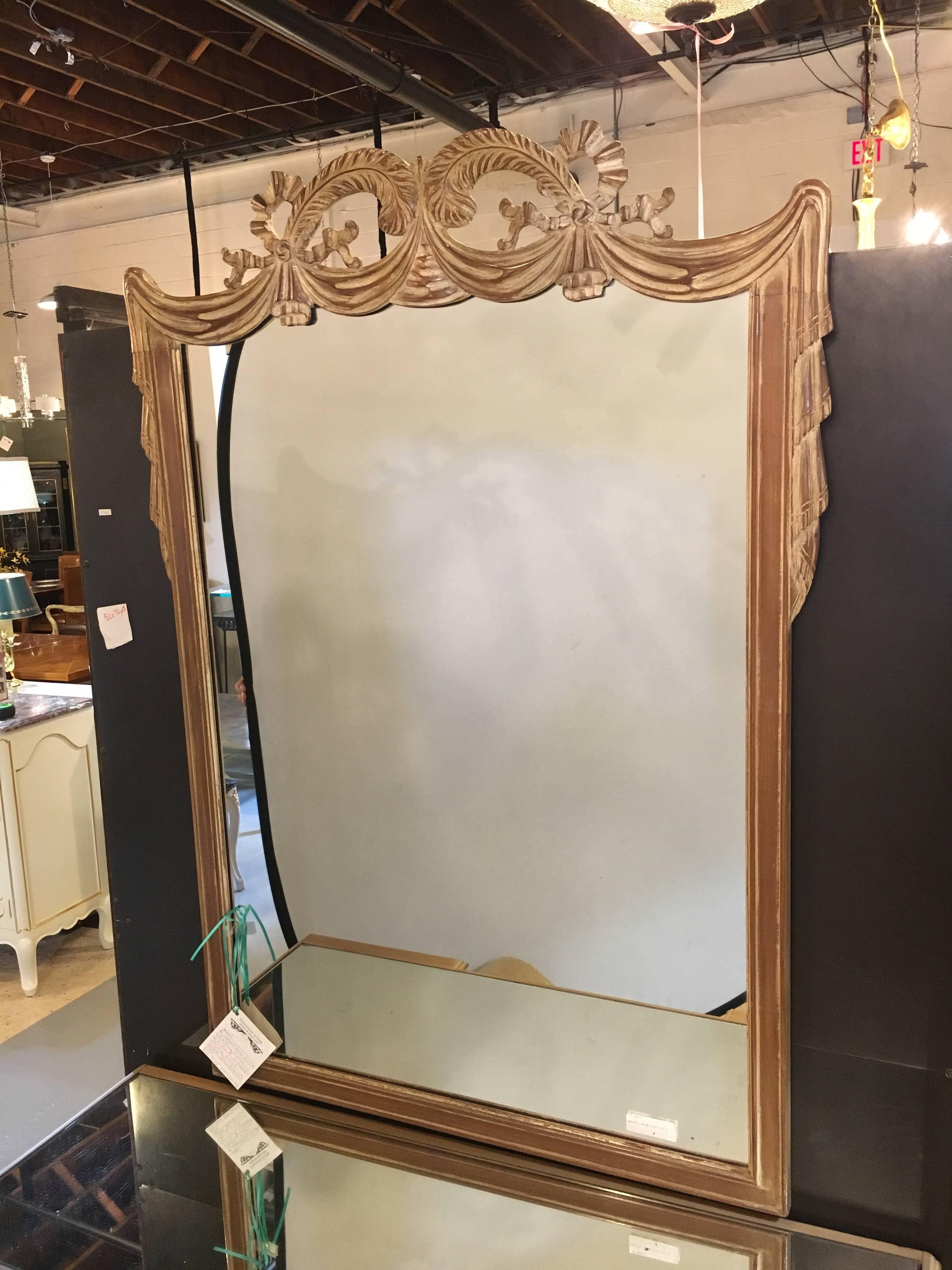 Hollywood Regency A Grosfeld House Style Drapery Form Mirror and Mirrored Vanity Desk
