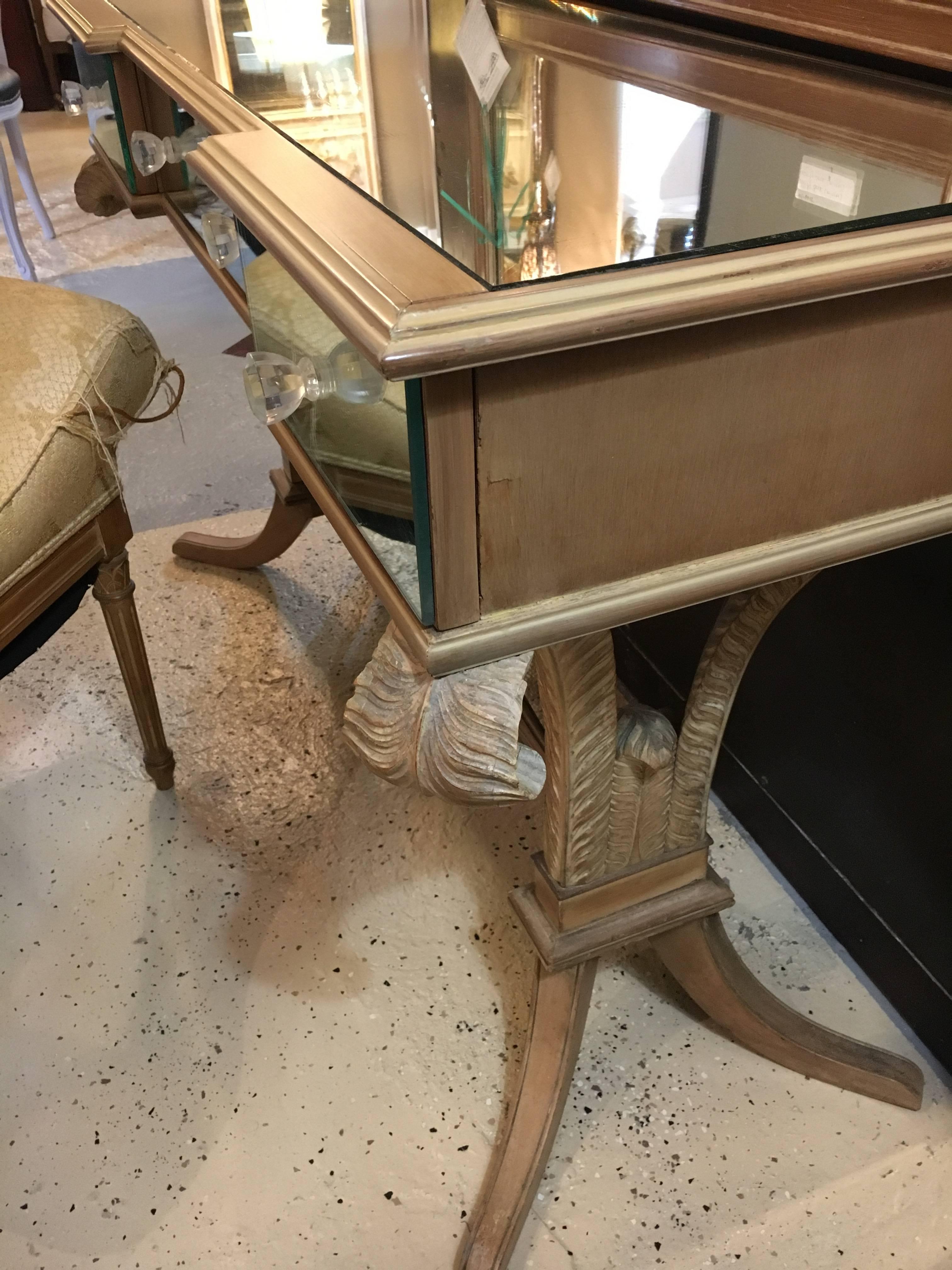 A Grosfeld House Style Drapery Form Mirror and Mirrored Vanity Desk In Good Condition In Stamford, CT