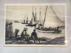 Disegno di Reynolds Beal "Lungomare di Nassau" firmato e datato 1929