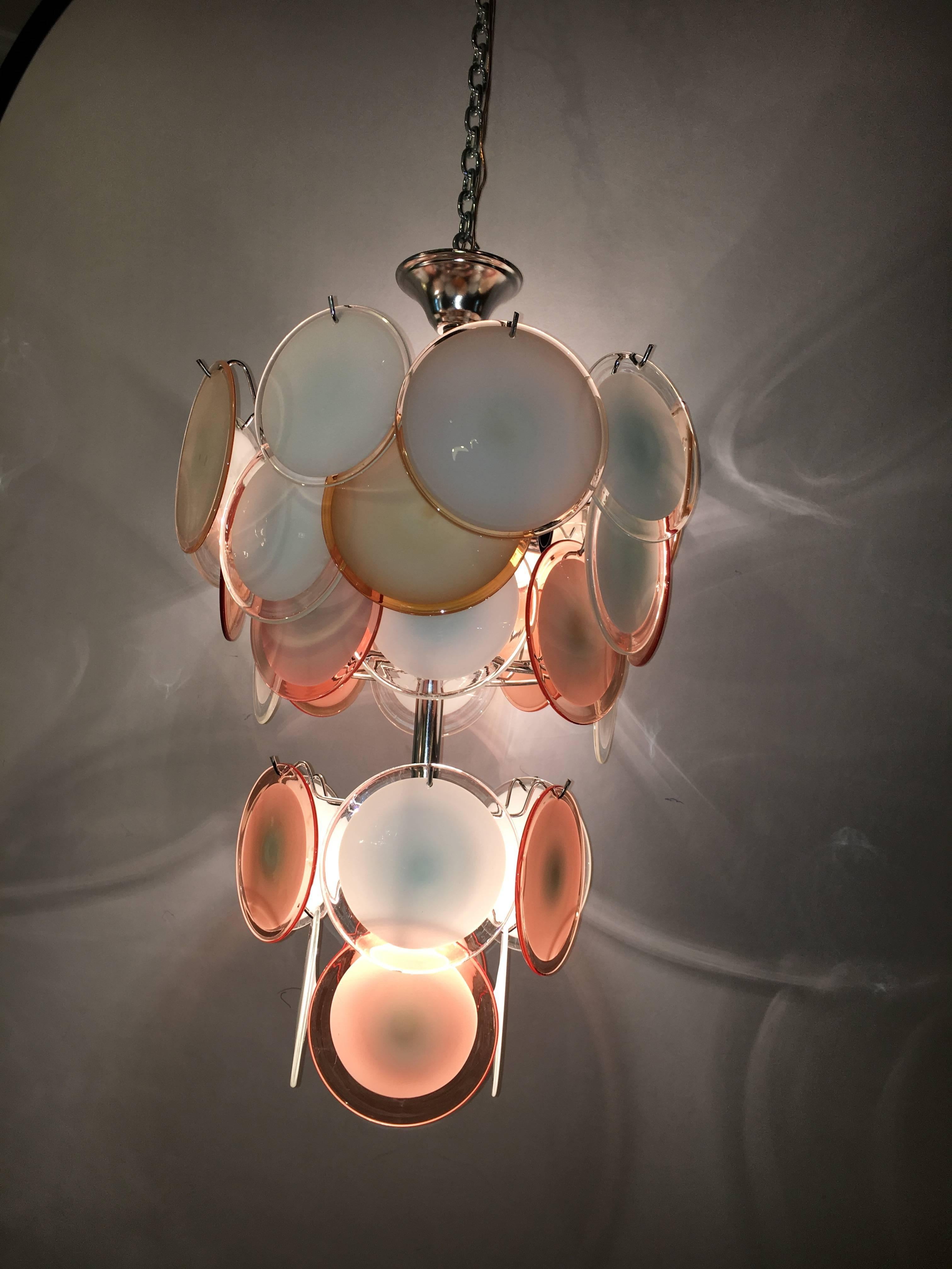 Art Deco Pink and White Murano Glass Chandelier 1