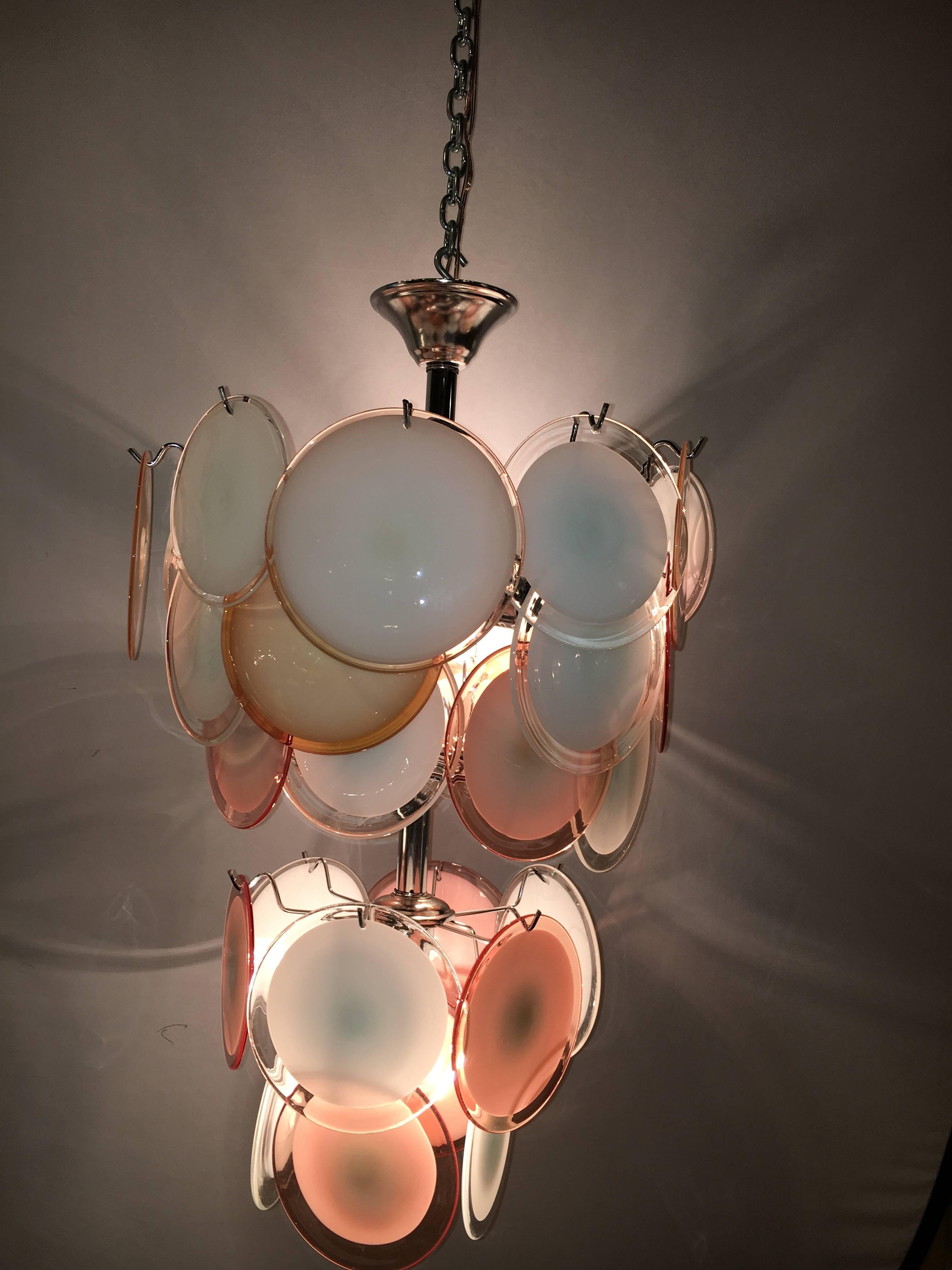 Art Deco Pink and White Murano Glass Chandelier 2