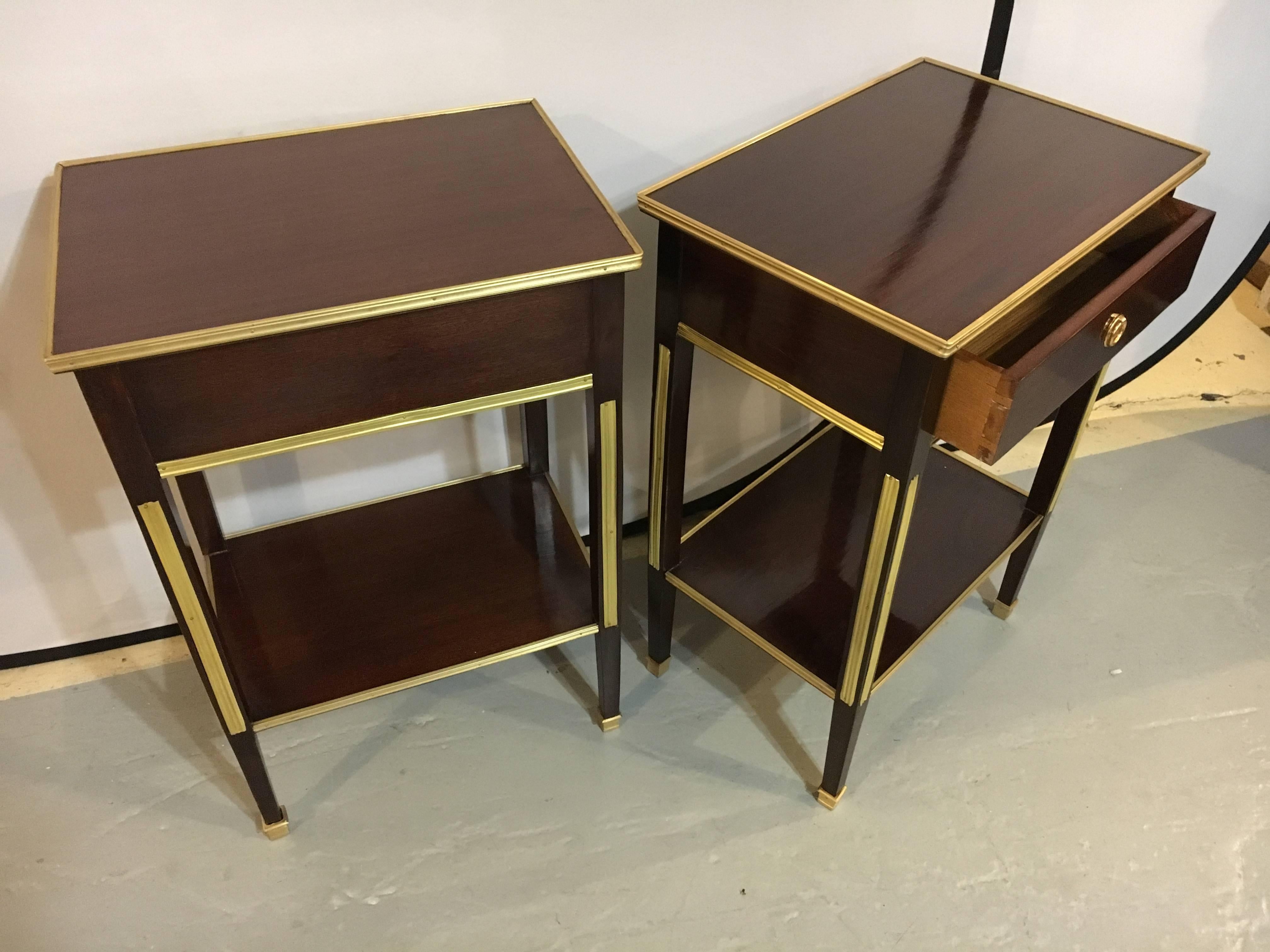 Pair of One Drawer Neoclassical Style Bronze-Mounted Mahogany End / Side Tables 2