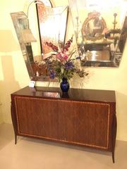 Baker Art Deco Mid-Cent Modern Server or Commode with Diamond Inlay