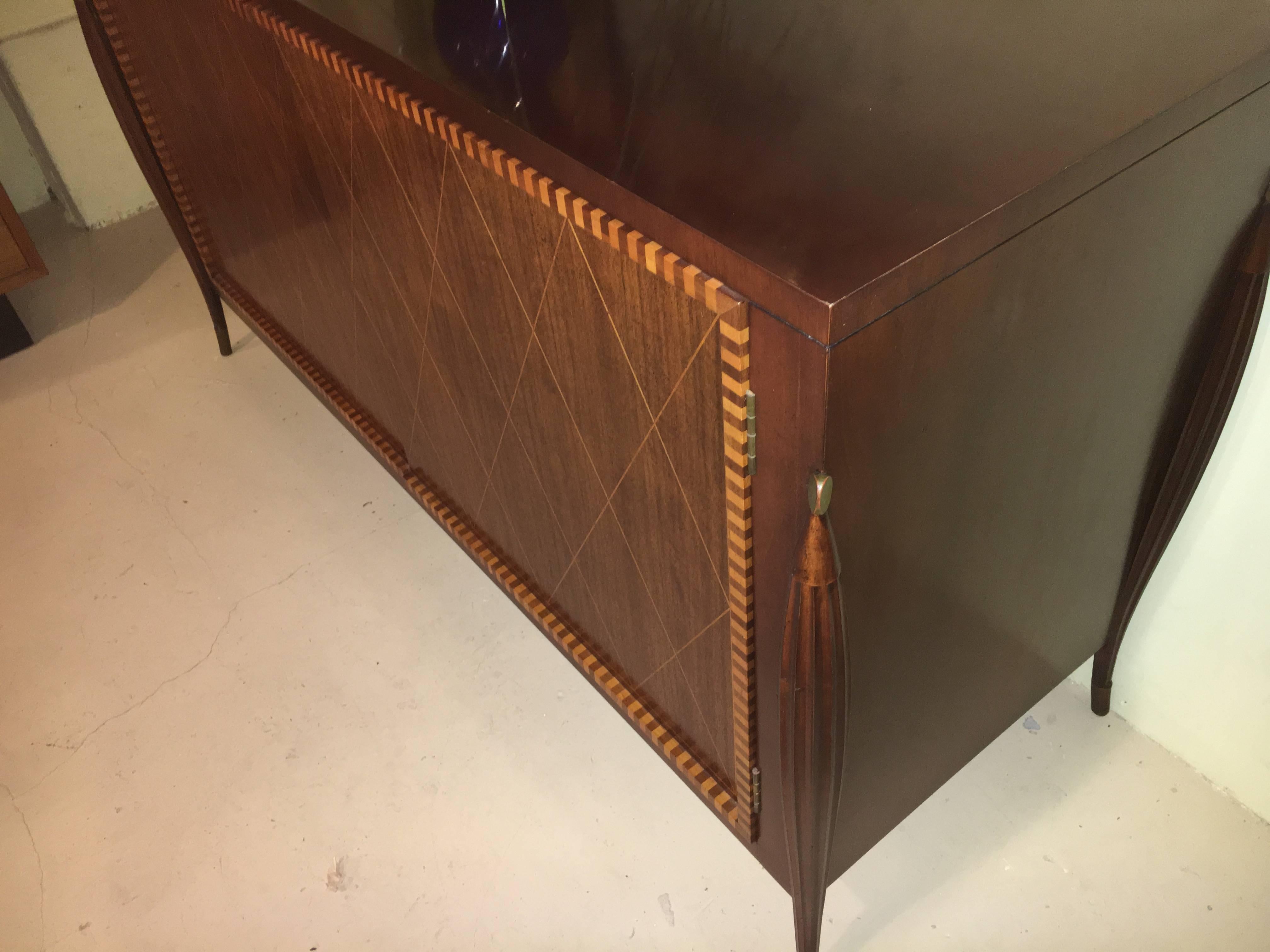 Baker Art Deco Mid-Cent Modern Server or Commode with Diamond Inlay In Good Condition In Stamford, CT