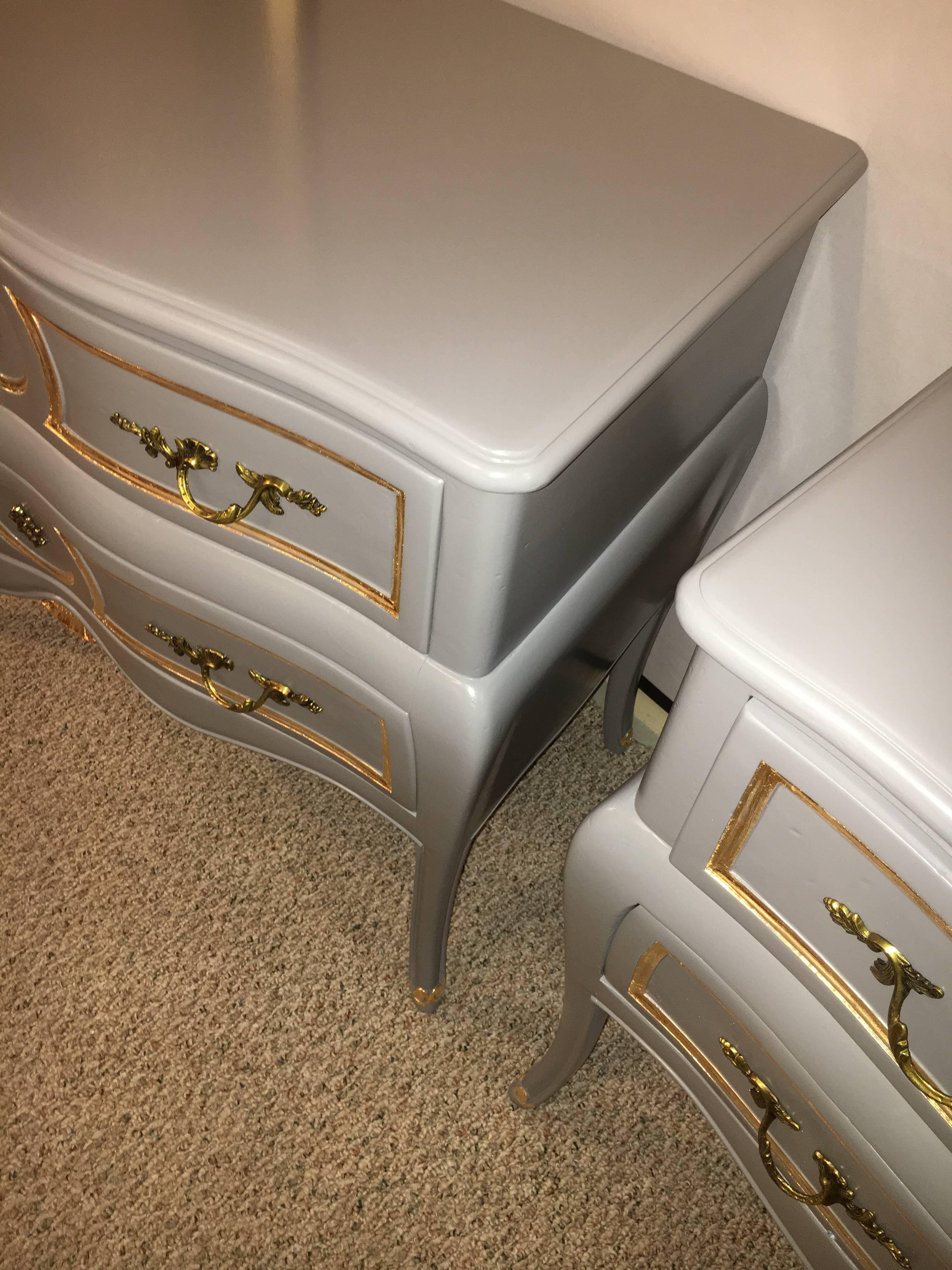 American Pair of Louis XV Style Paint and Gilt Decorated Commodes Nightstands