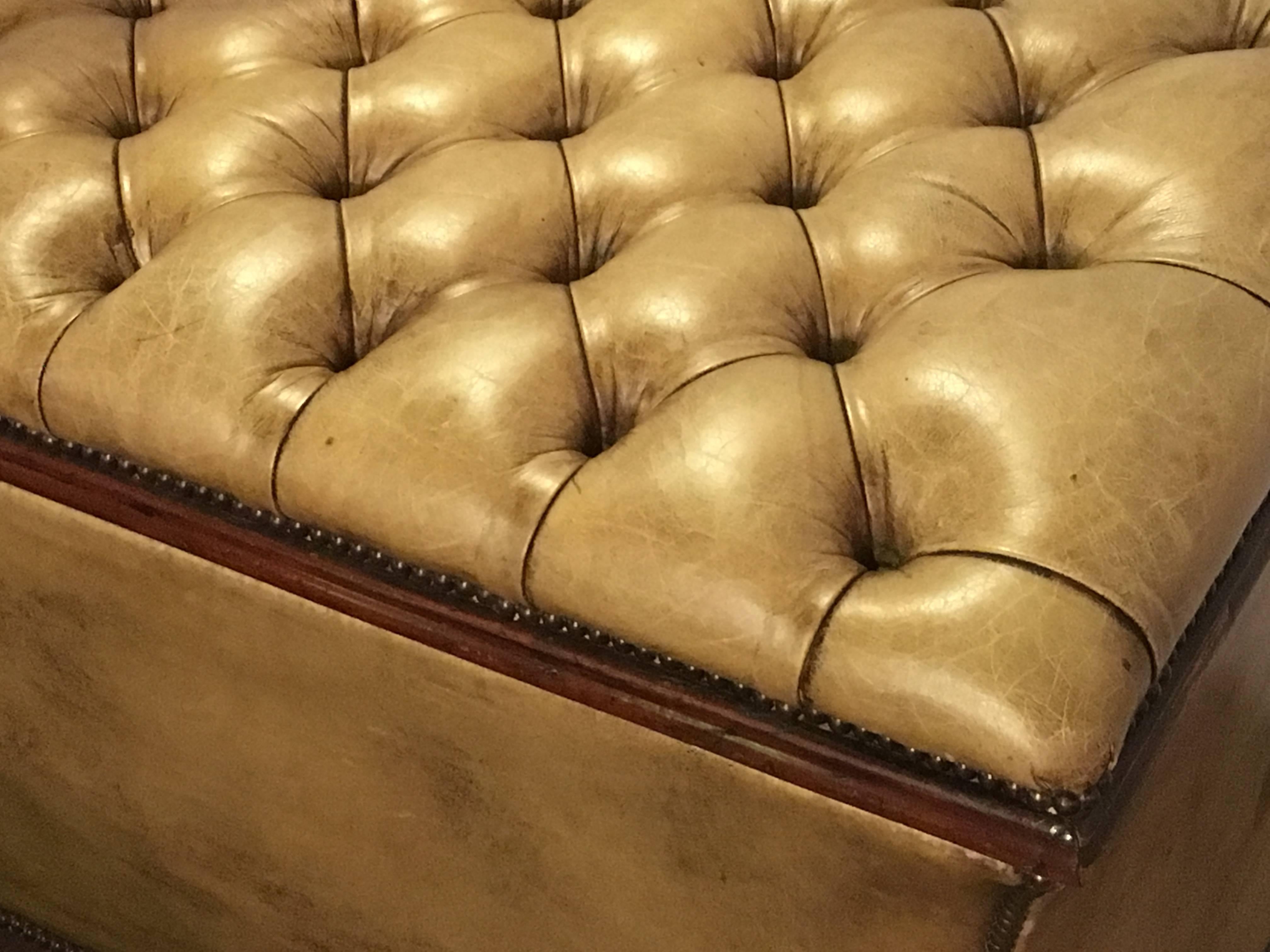 Georgian Antique English Tufted Leather Storage Chest or Dowry