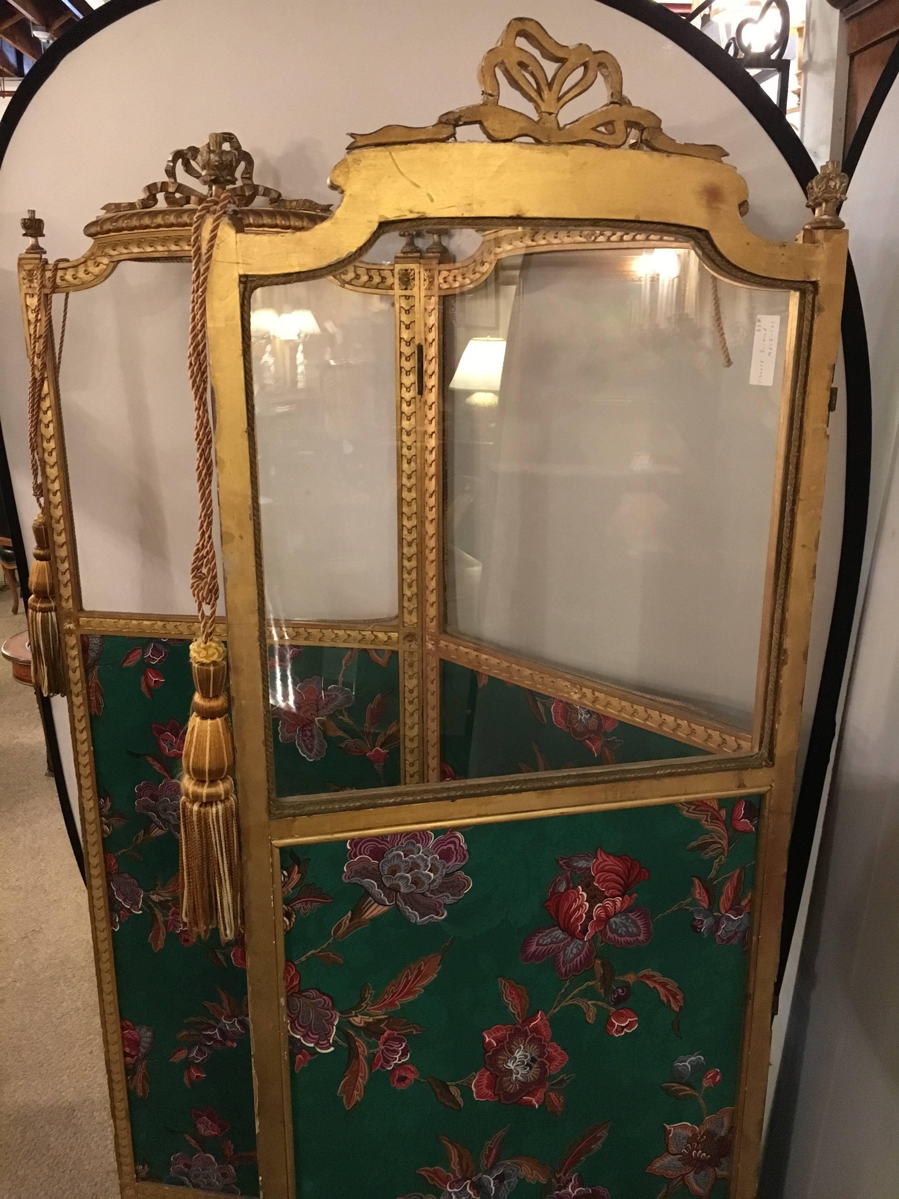 Antique Three-Panel French Screen or Room Divider In Good Condition In Stamford, CT