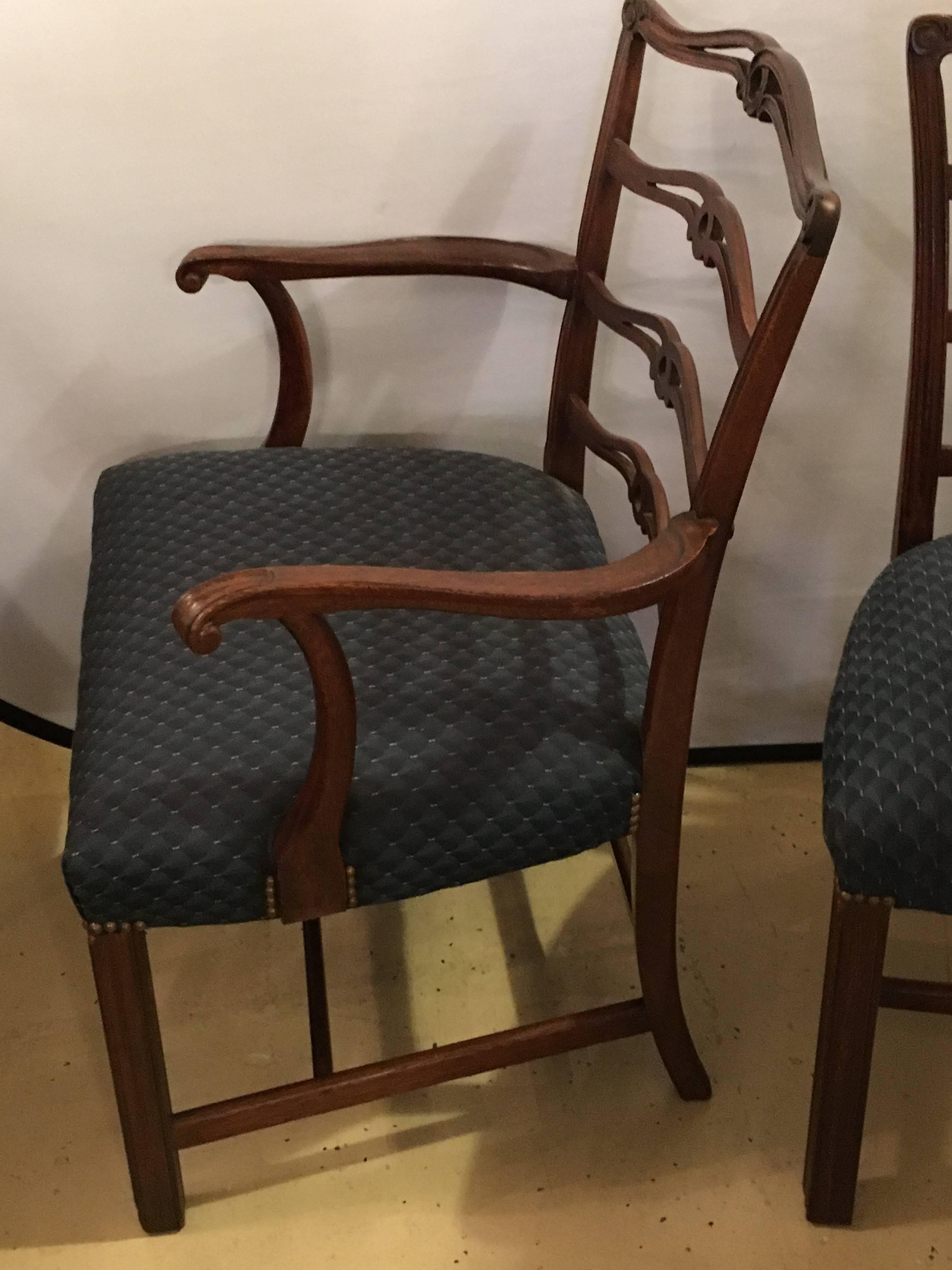 A Pair of  1930s Mahogany Georgian Style Ladder Back Dining Chairs 1