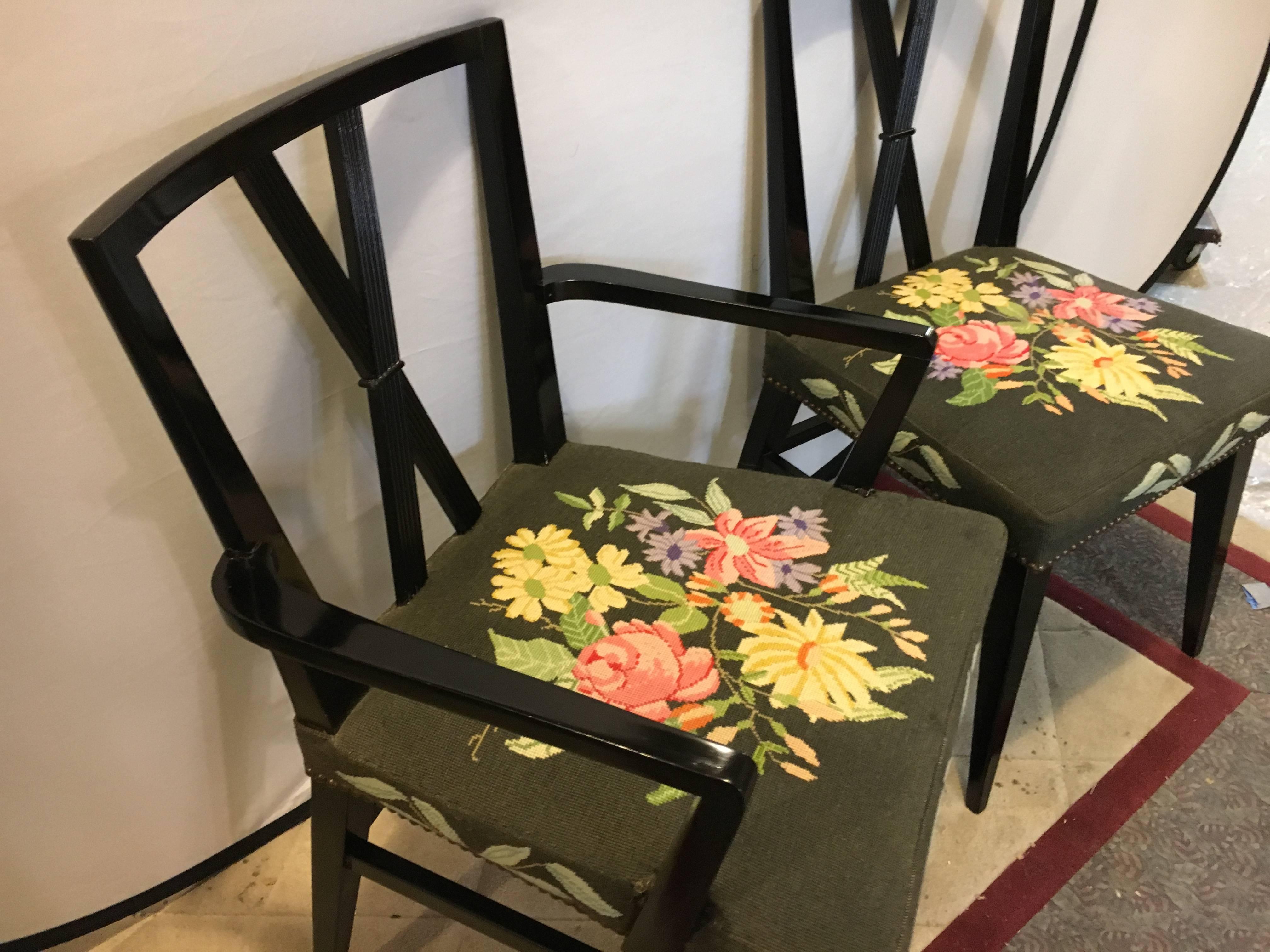 American Set of Eight Ebonized Tommi Parzinger Dining Chairs