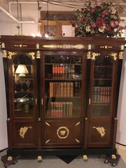 19th Century Empire Crotch Mahogany Dore Bronze Mounted Bookcase Breakfront