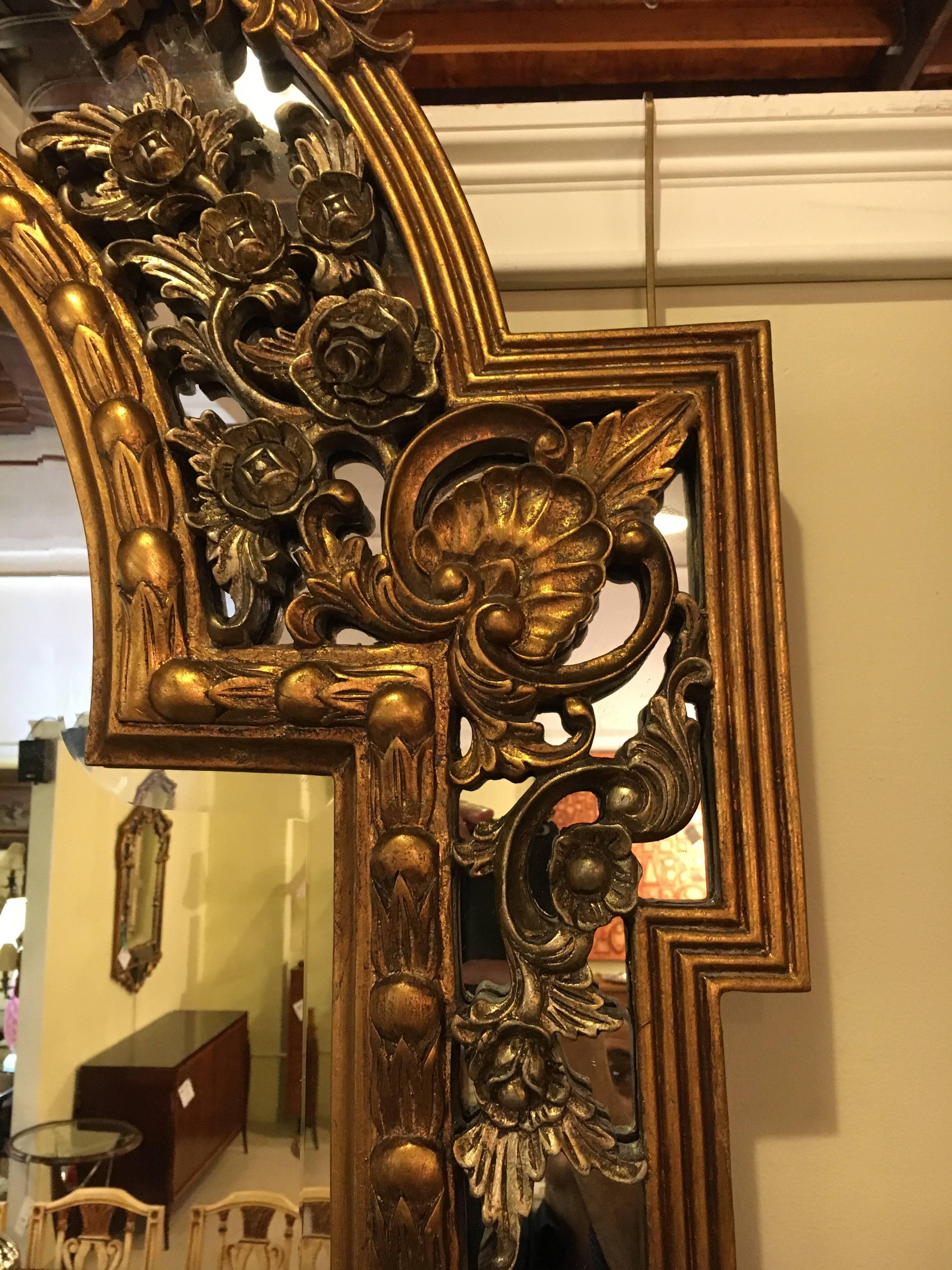 Monumental French Carved Floor or Console or Pier Mirror In Good Condition In Stamford, CT