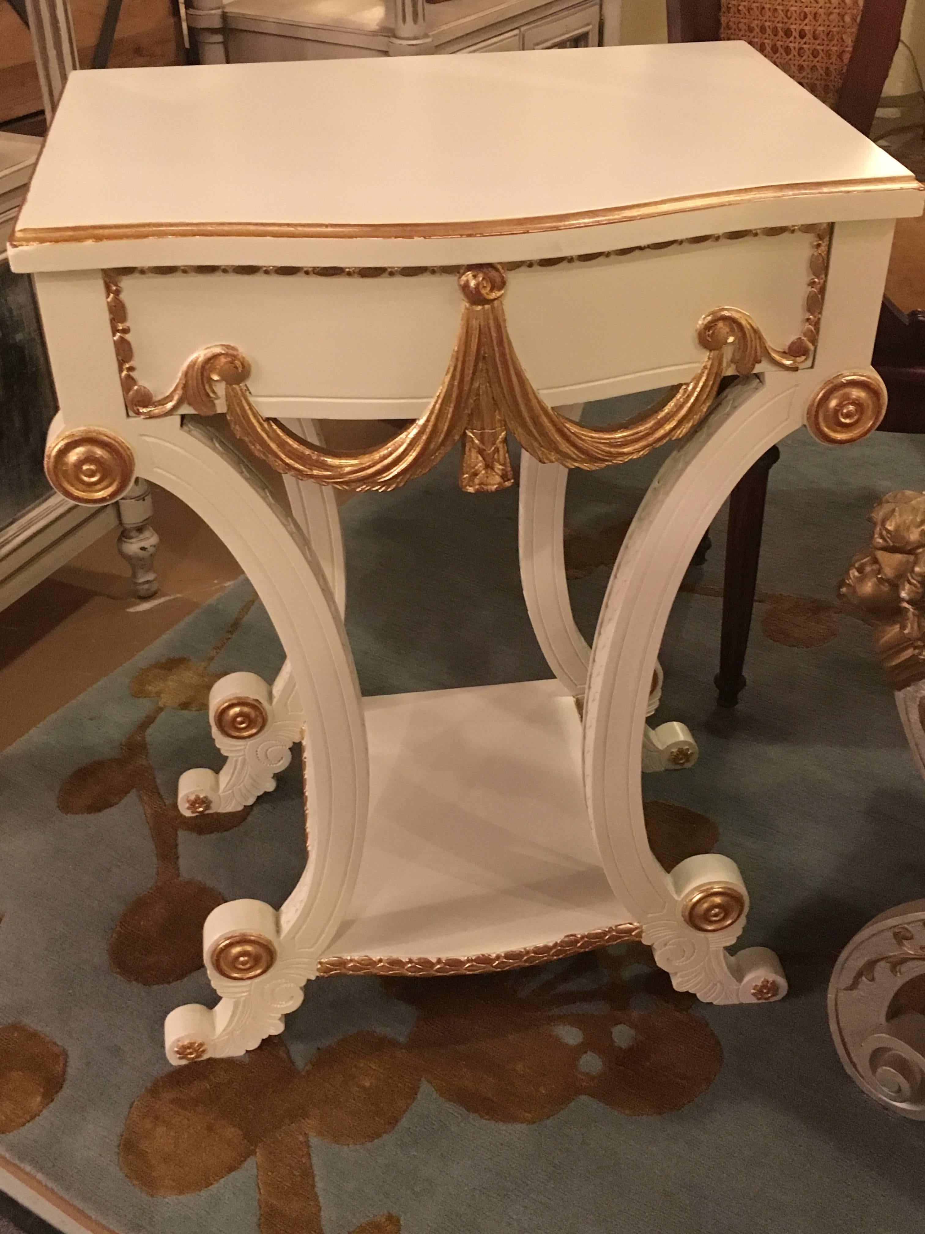 Giltwood Pair of Grosfeld House Paint and Gilt Decorated End Tables or Nightstands