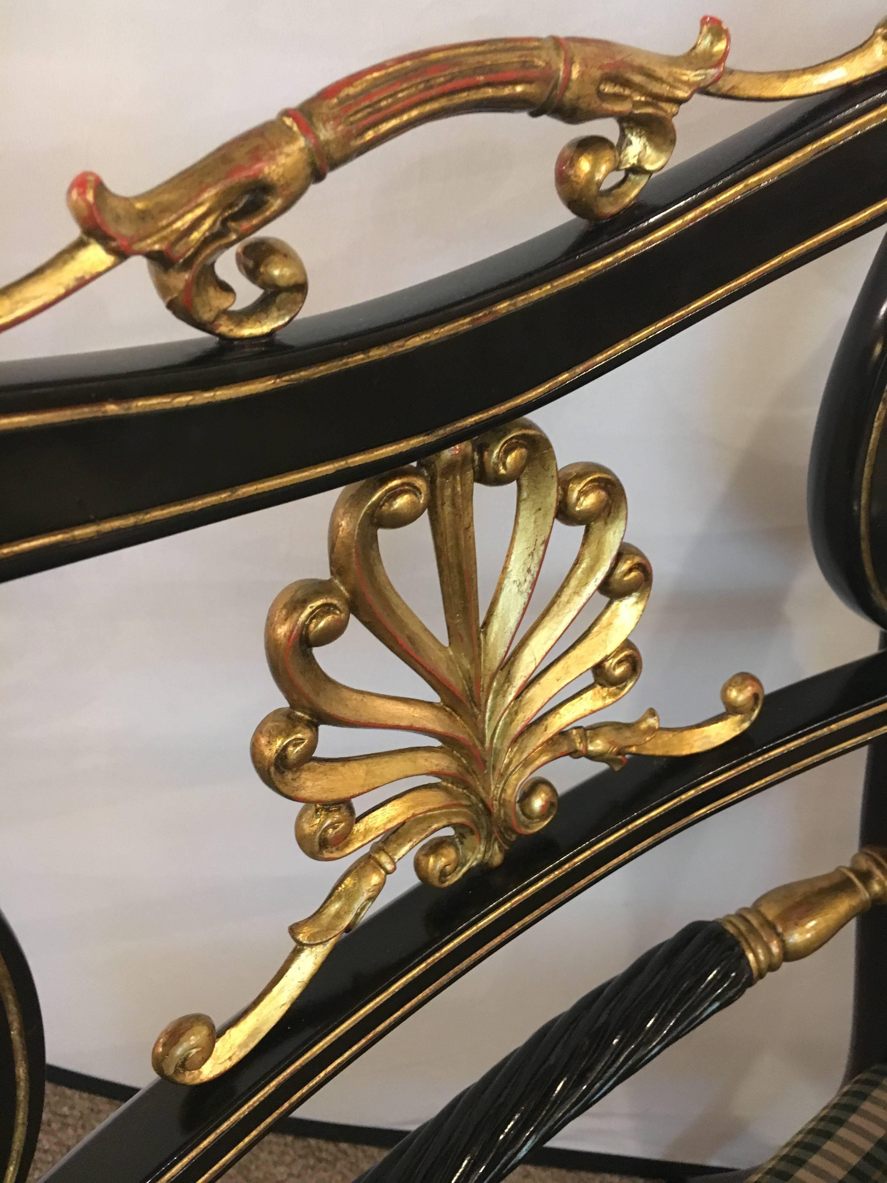 Set of Six Neoclassical Style Ebonized and Brass Mounted Dining Chairs Jansen In Good Condition In Stamford, CT