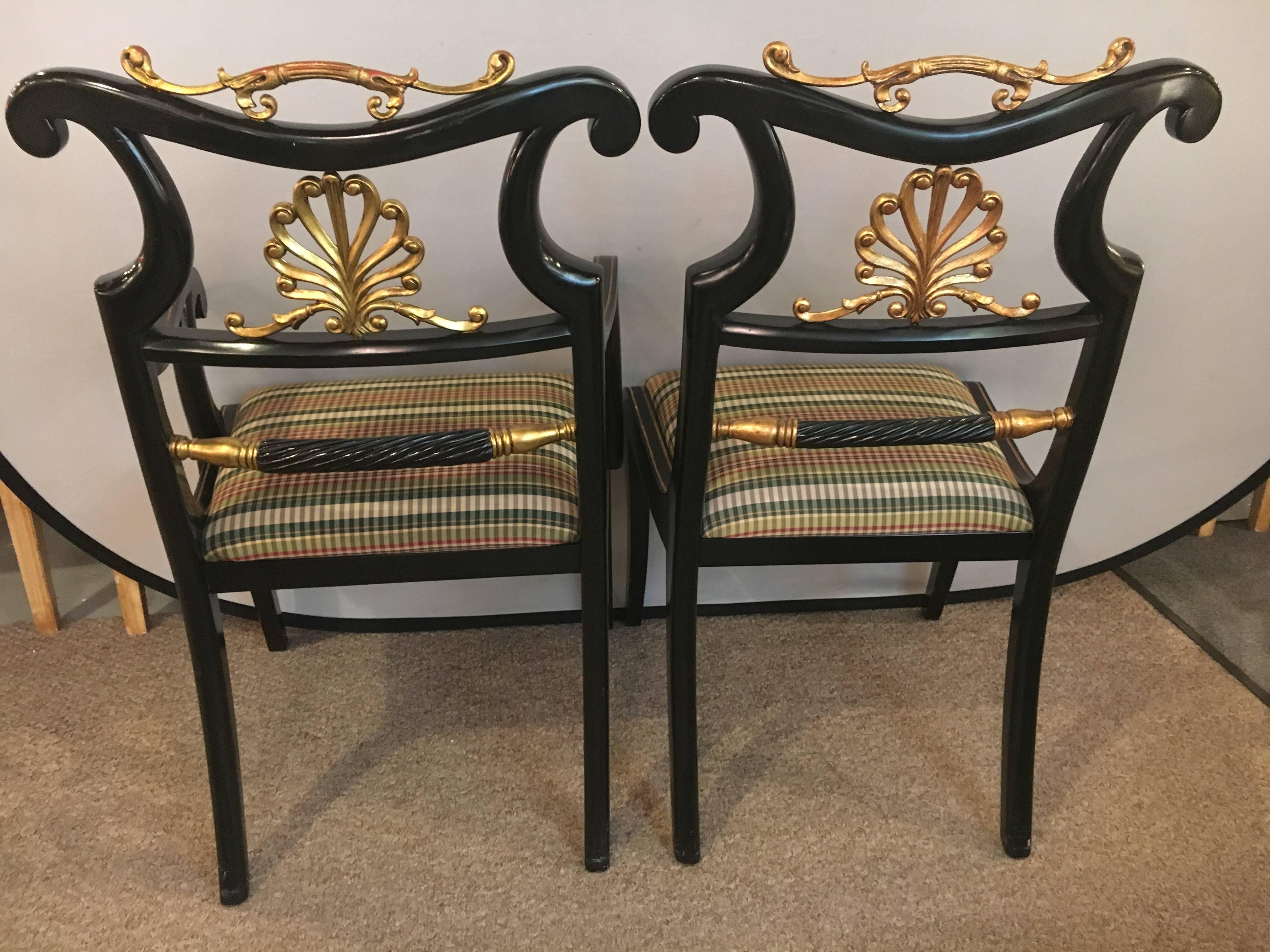 American Set of Six Neoclassical Style Ebonized and Brass Mounted Dining Chairs Jansen