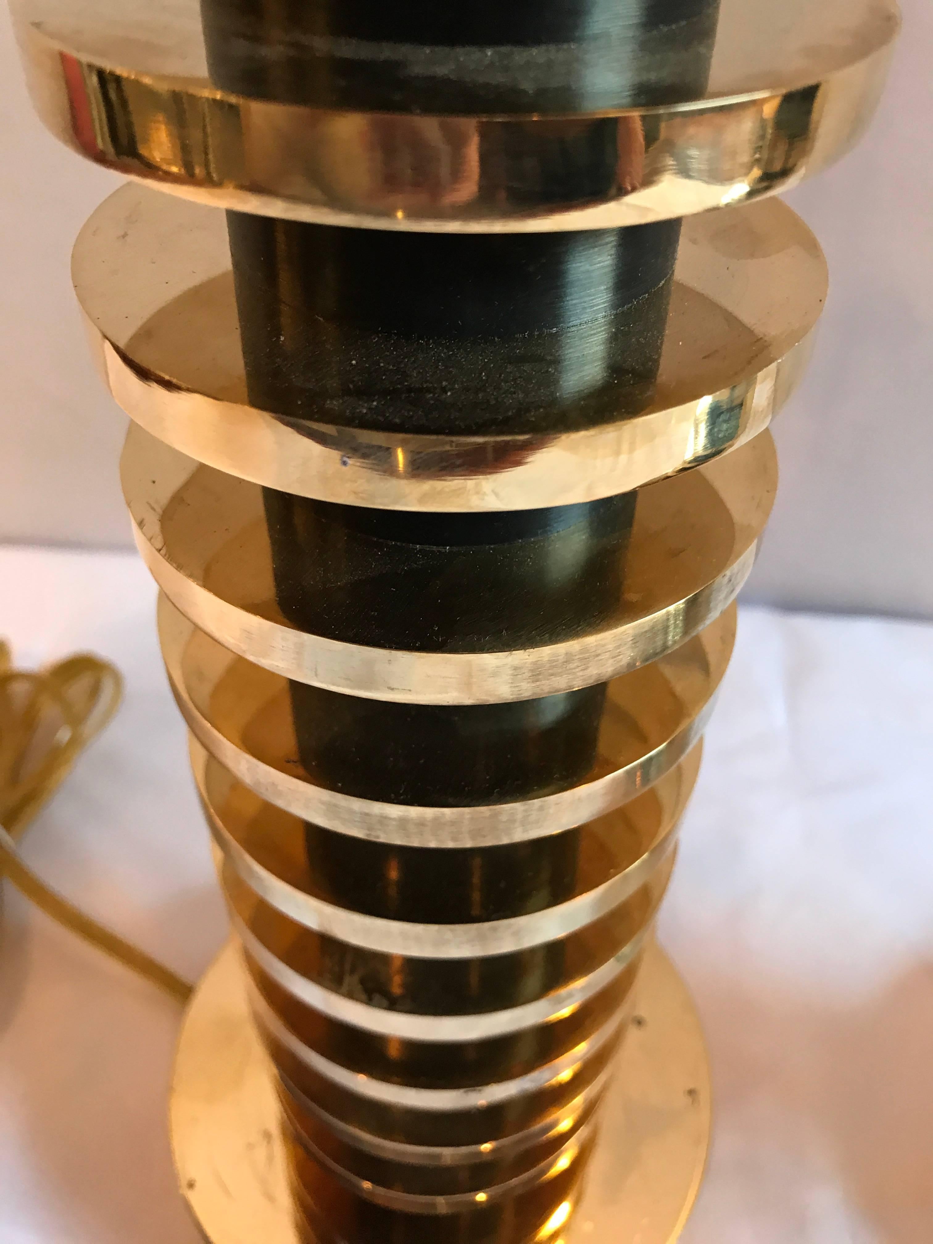 Pair of Brass and Metal Disk Shaped Mid-Century Modern Table Lamps 2
