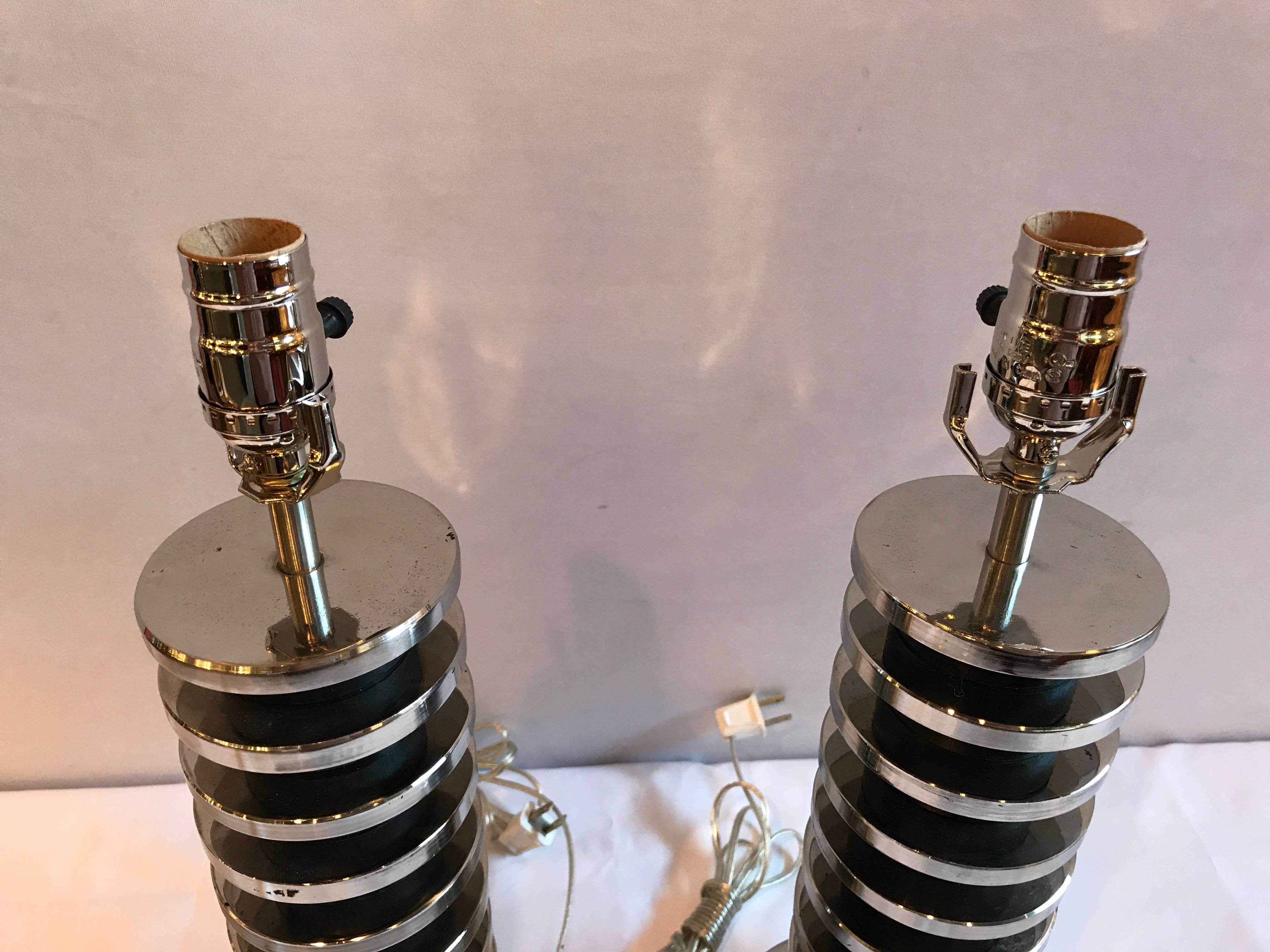 Pair of Mid-Century Modern Spinal Disk from Table Lamps in Chrome 2