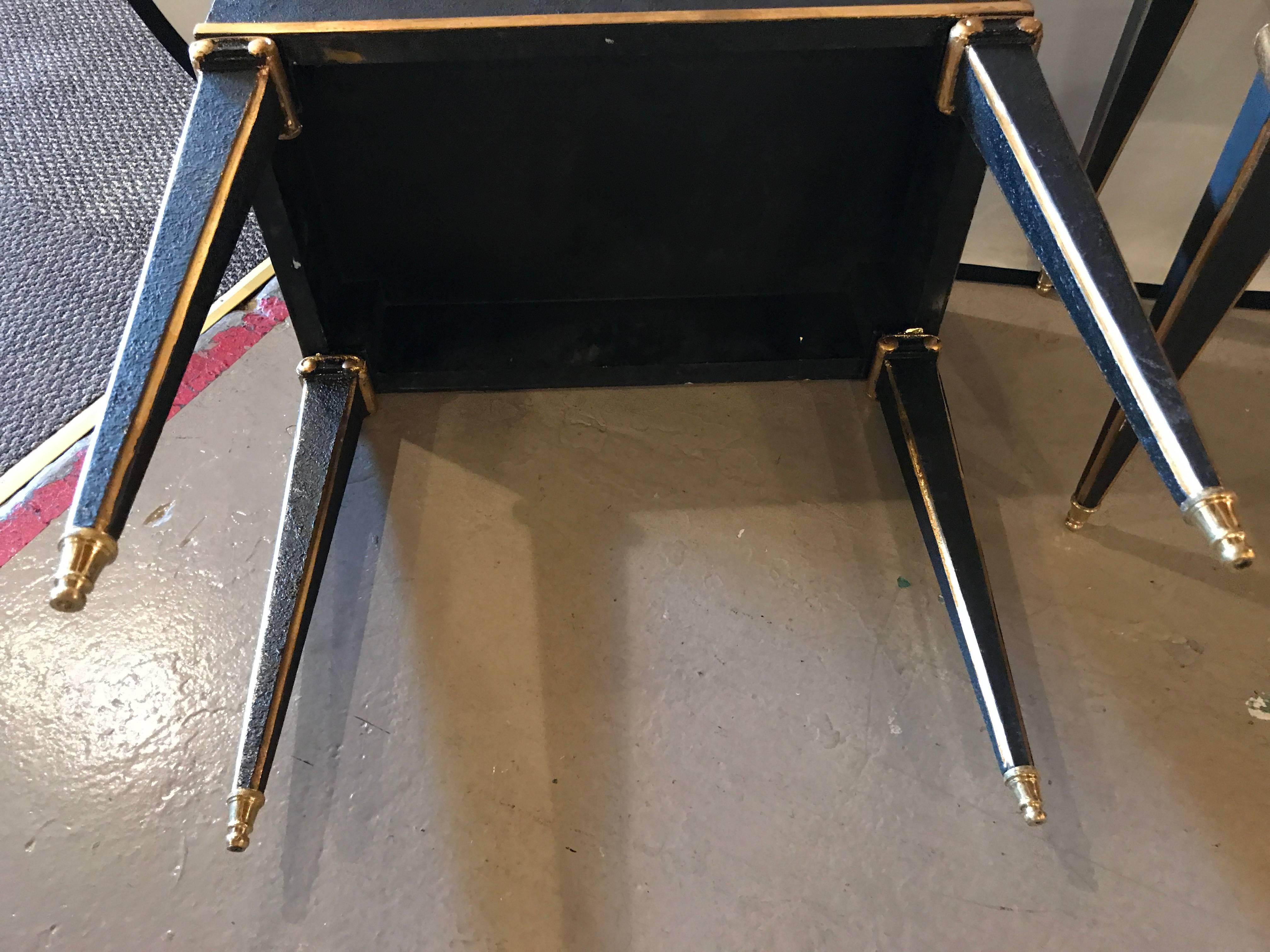 Pair of Maison Jansen Style End Table in Leather Top and Bronze-Mounted Legs 5