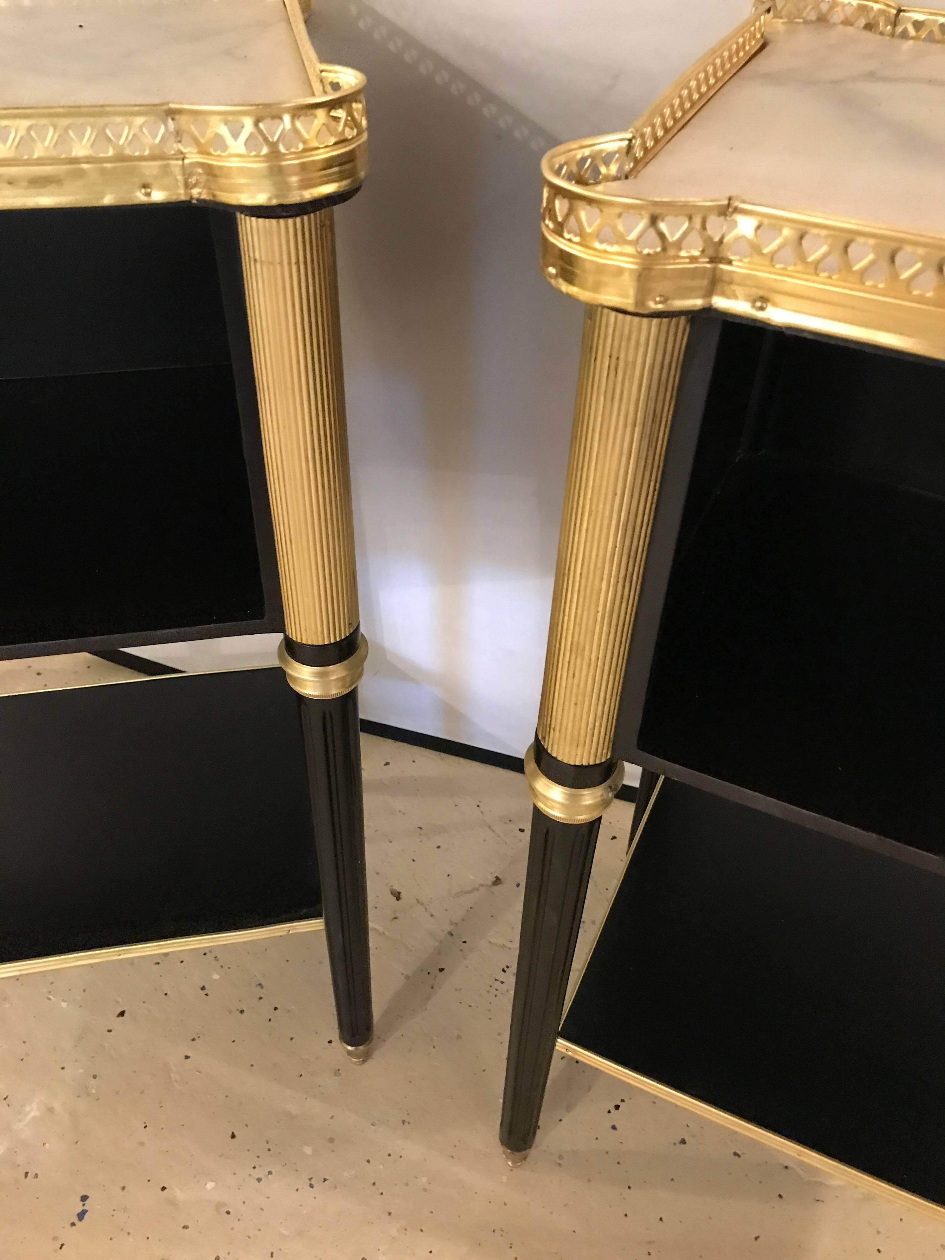 Fine Pair of Jansen Louis XVI Style Ebonized Marble-Top End Tables In Good Condition In Stamford, CT