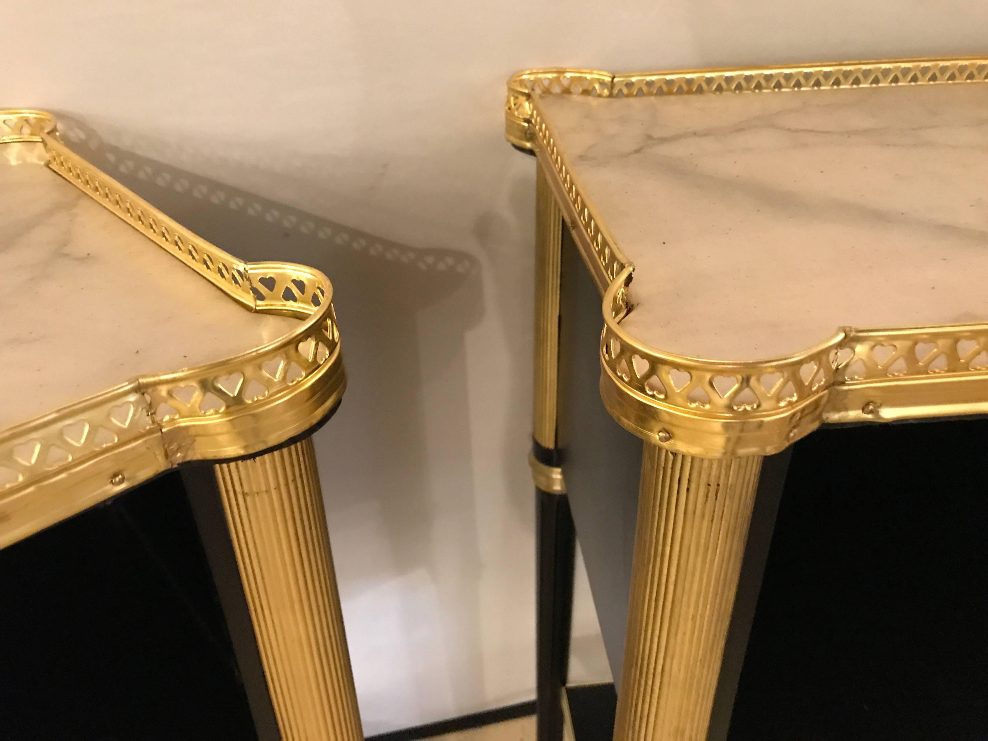 Fine Pair of Jansen Louis XVI Style Ebonized Marble-Top End Tables 4