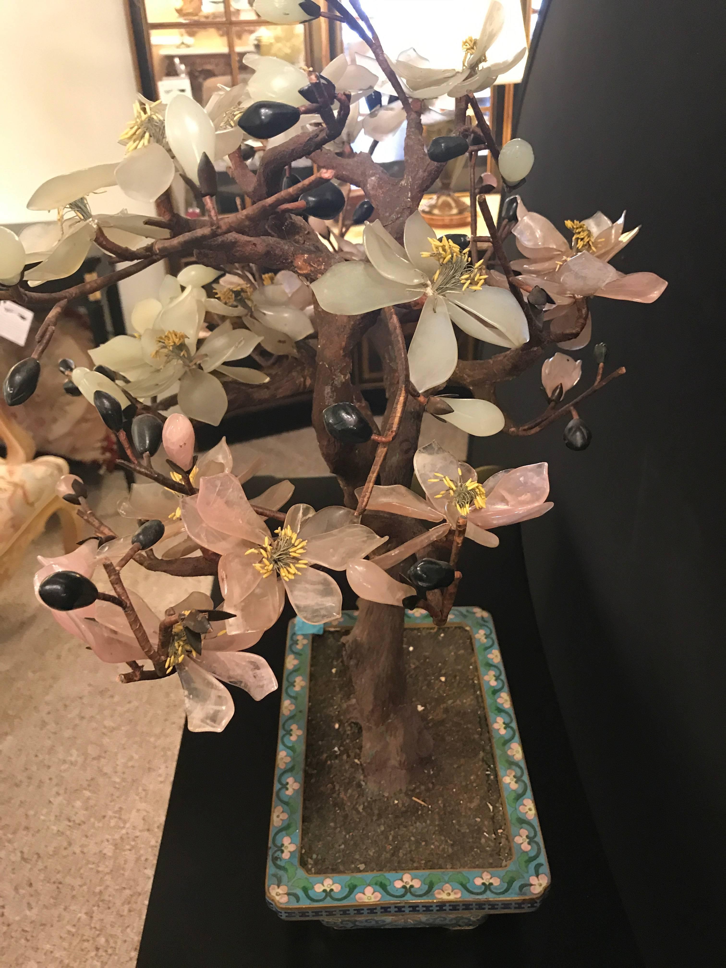 One Large Chinese Hardstone Tree in Chinoiserie Planter In Good Condition In Stamford, CT