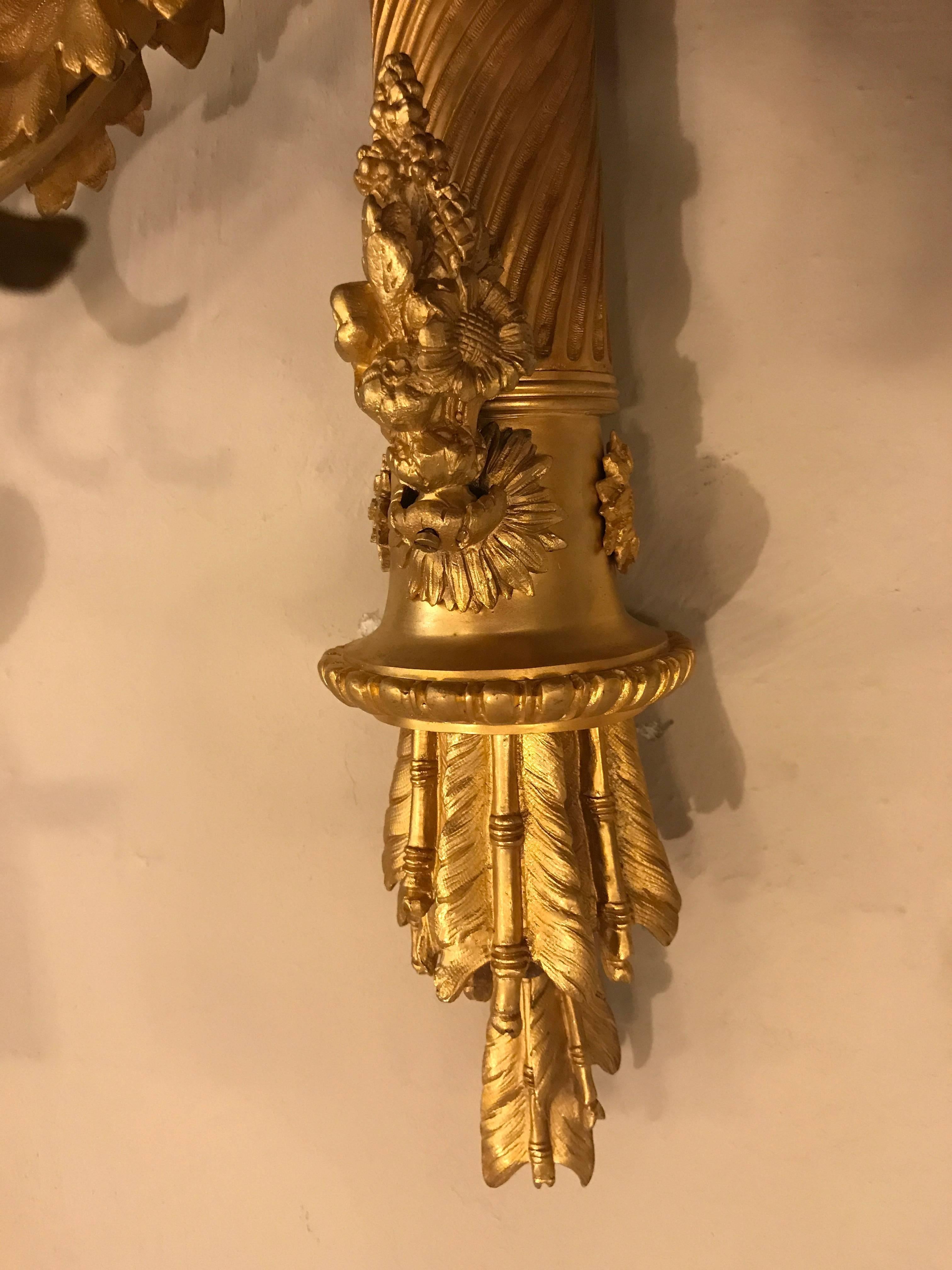 Pair of Monumental Three-Light Sconces Solid Bronze Louis XVI Style 4