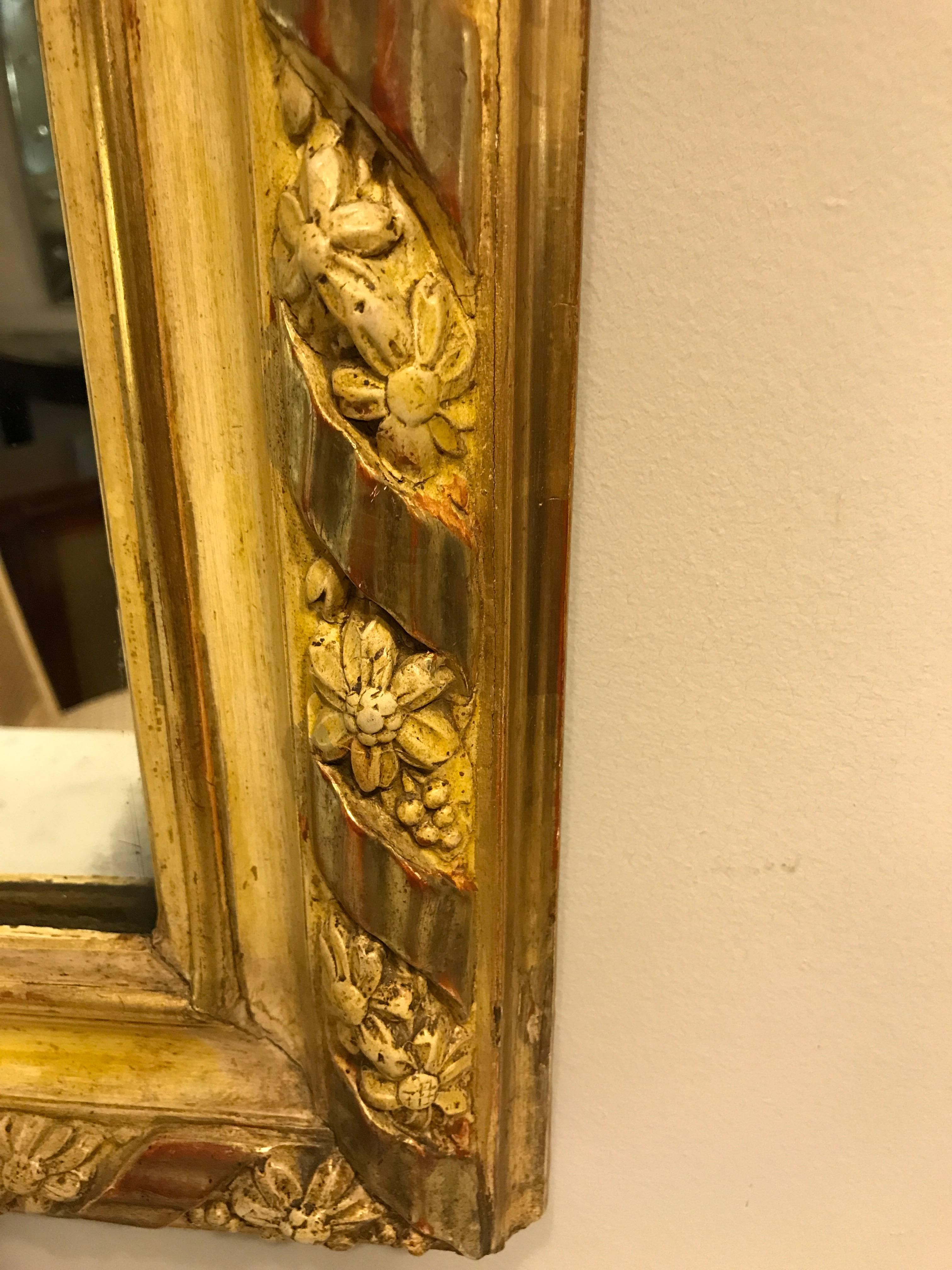 19th Century French Louis XVI Style Gilt Mirror with Carved Crest In Good Condition In Stamford, CT