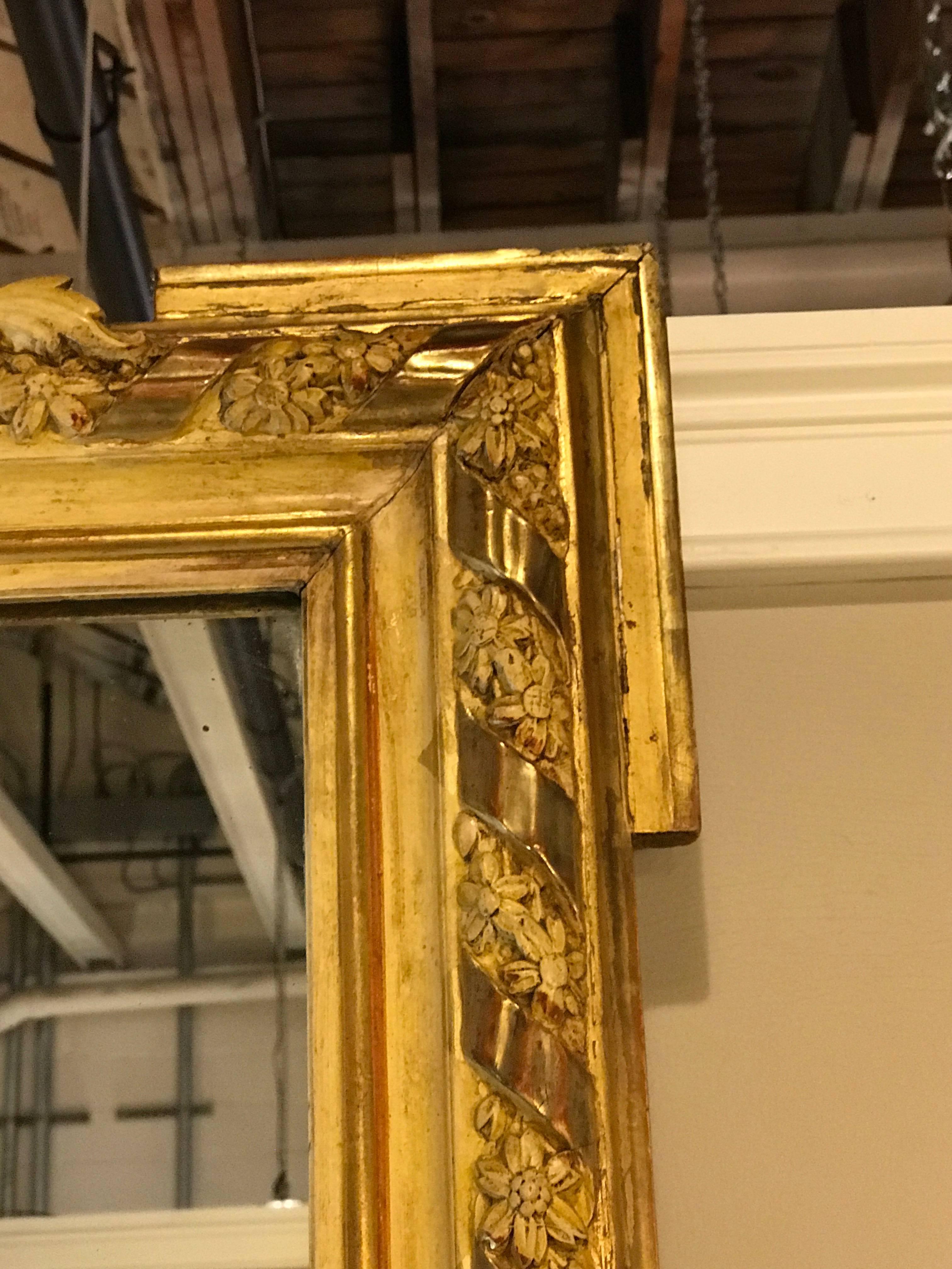 19th Century French Louis XVI Style Gilt Mirror with Carved Crest 4