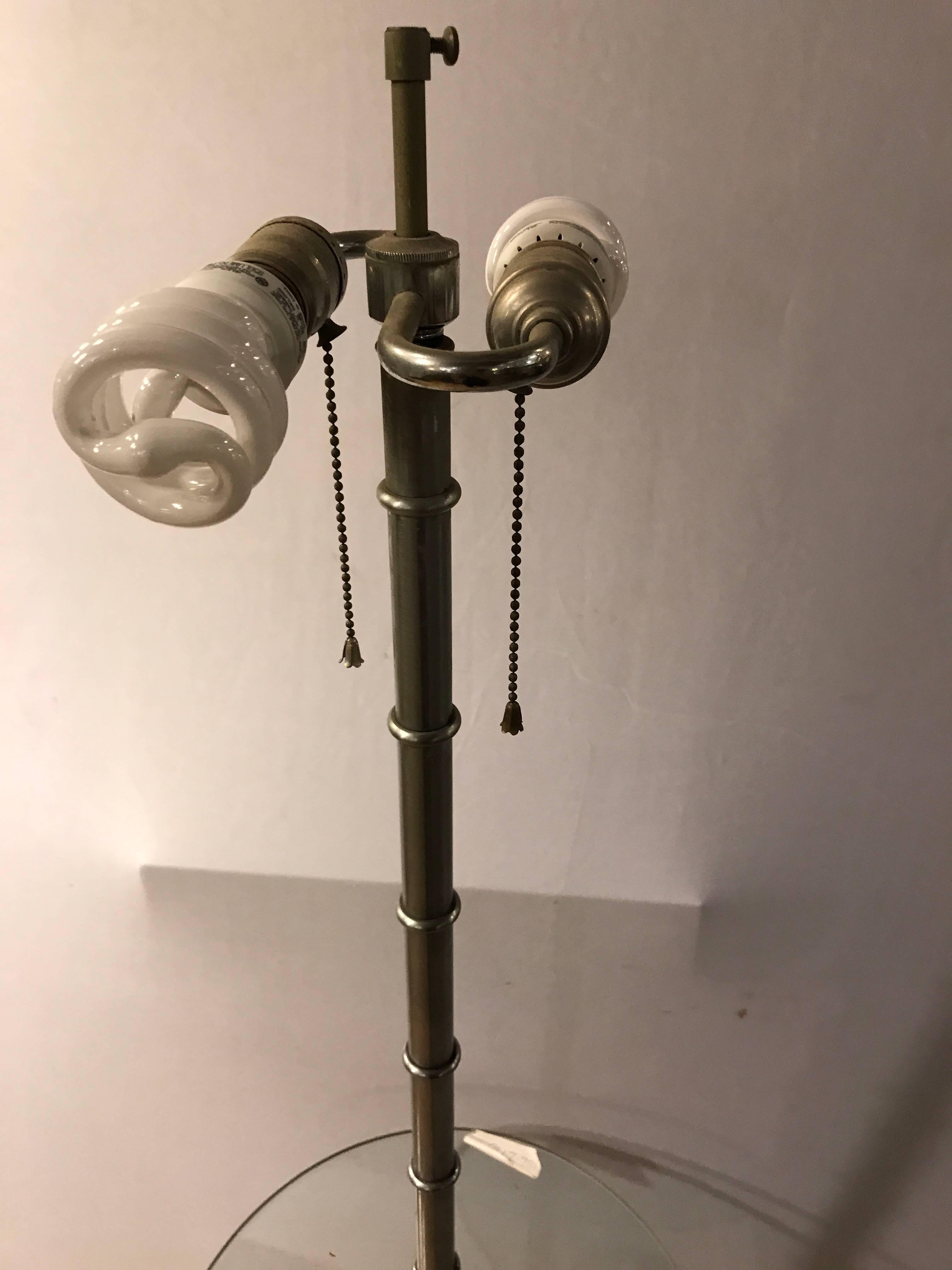 Faux Bamboo Form Chrome Standing Floor Lamp Table Art Deco in Form In Good Condition For Sale In Stamford, CT