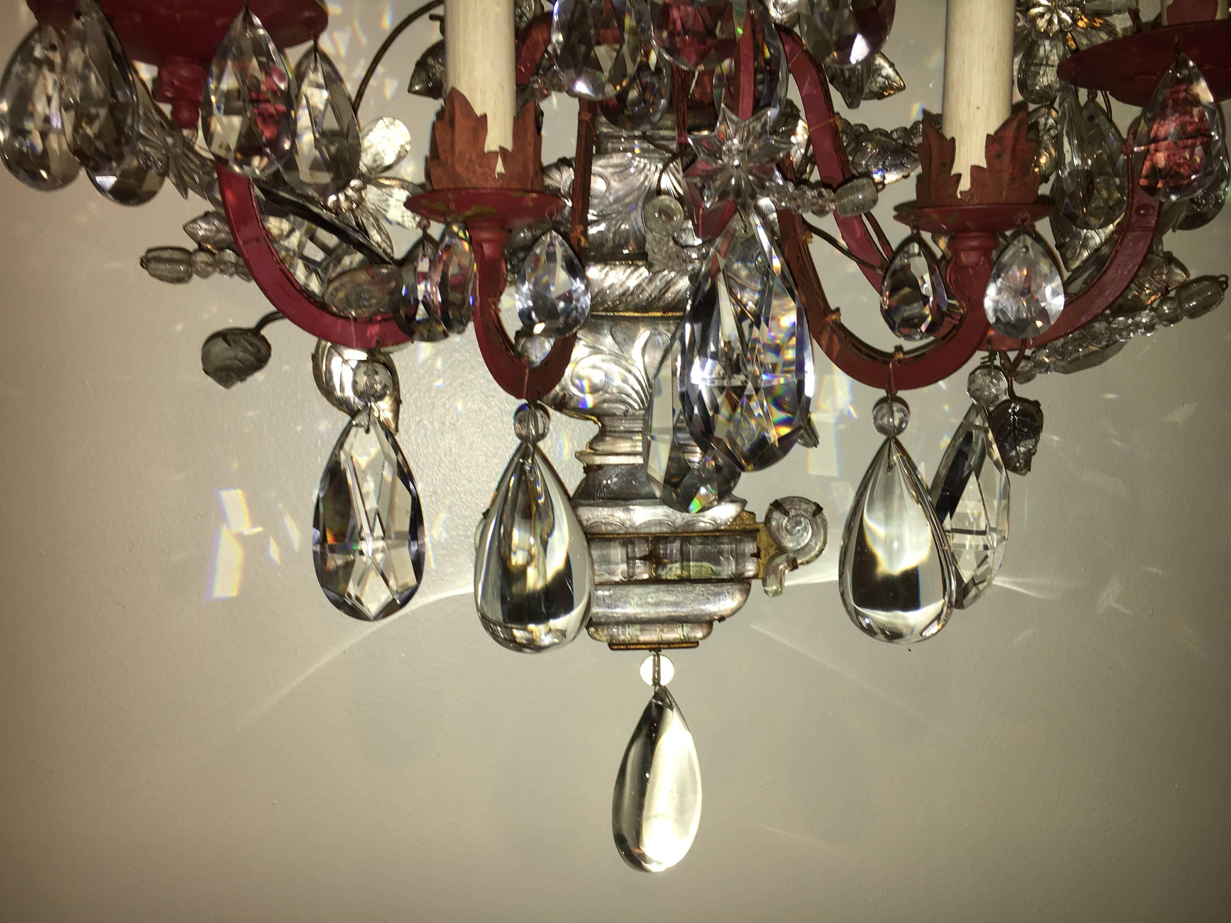 20th Century Set of Four Crystal and Bronze Five Light Wall Sconces Manner of Maison Bagues
