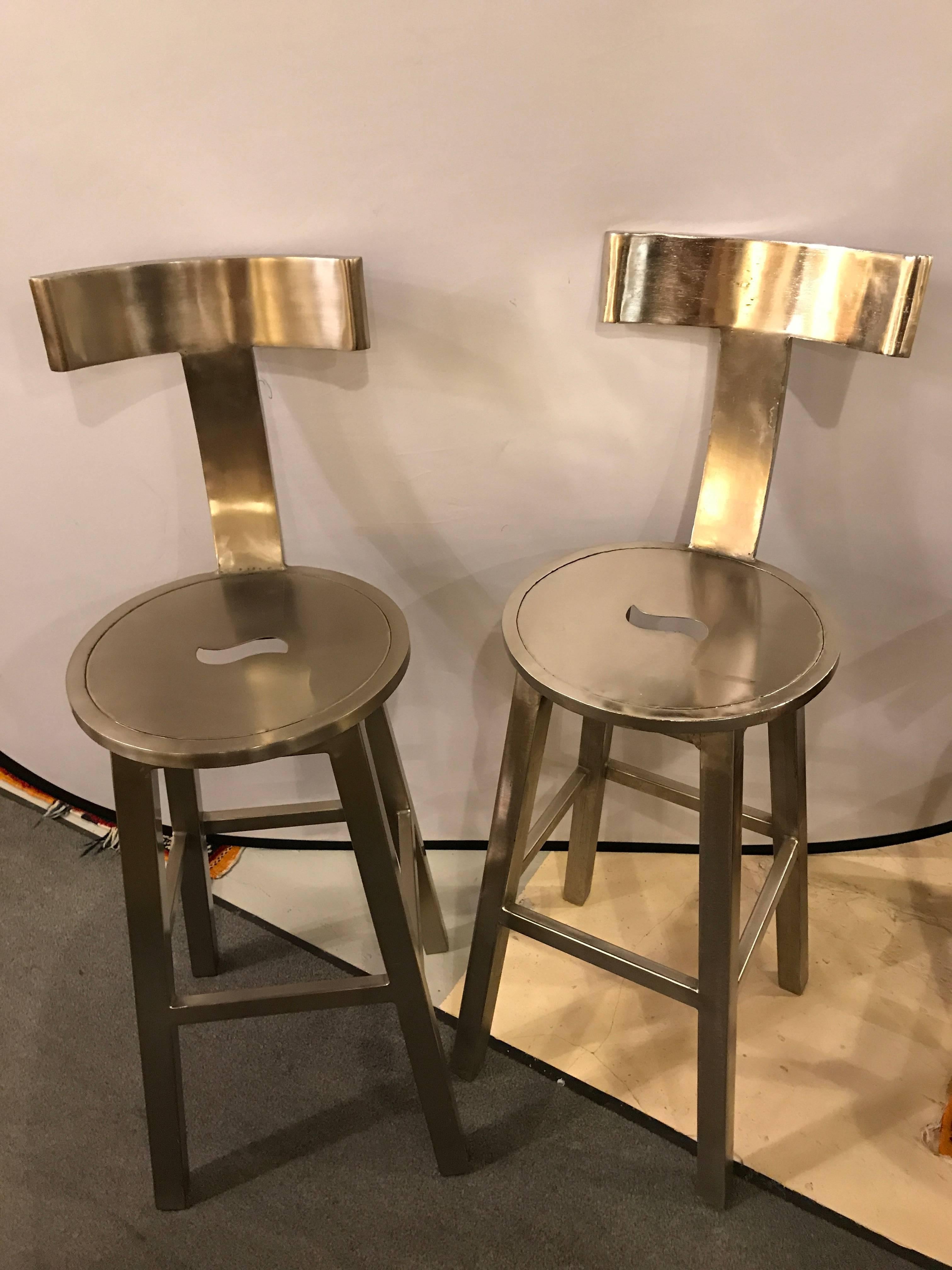 Art Deco A Pair Of  Deco Style Steel Bar Stool