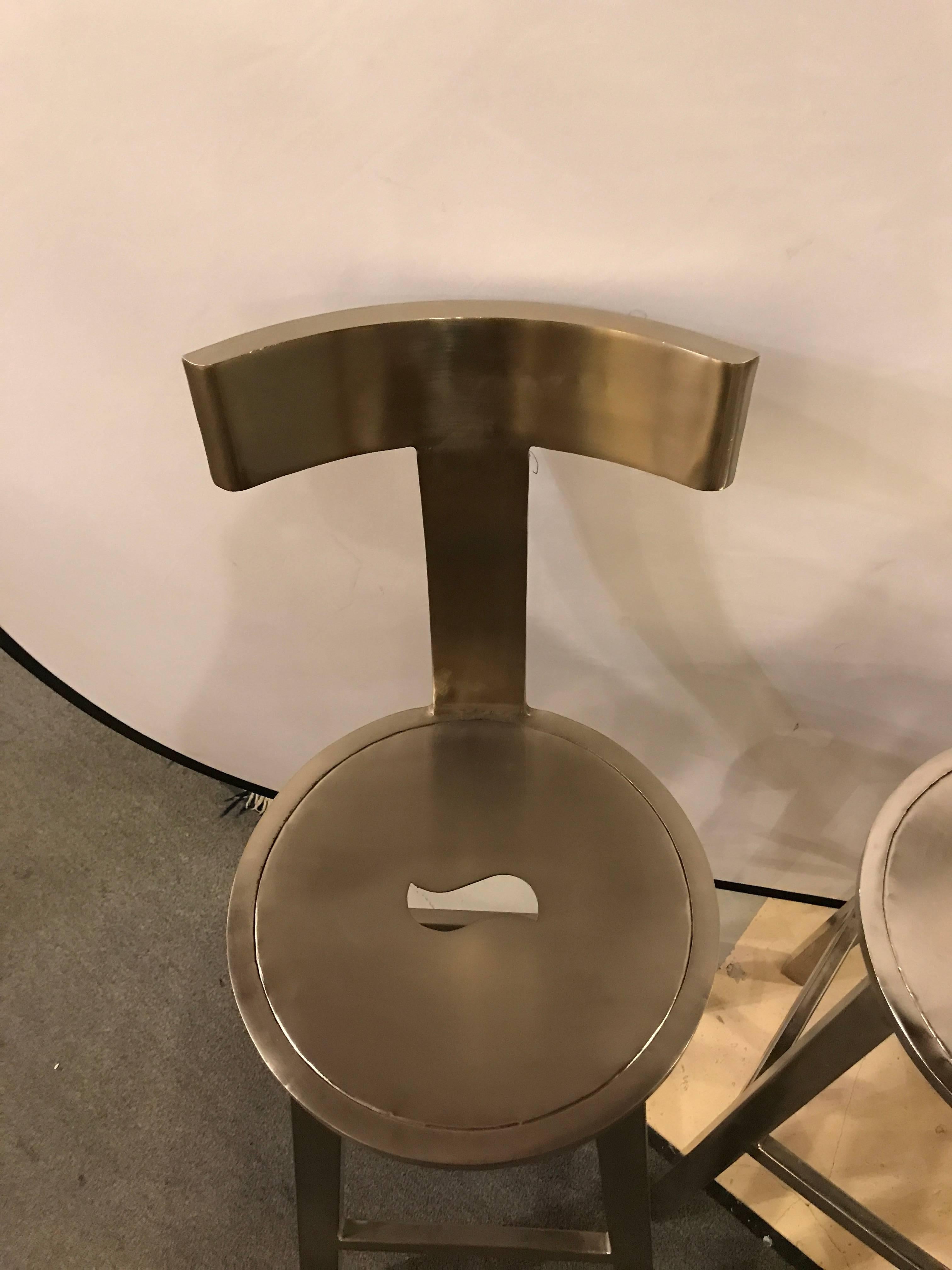 A Pair Of  Deco Style Steel Bar Stool In Good Condition In Stamford, CT