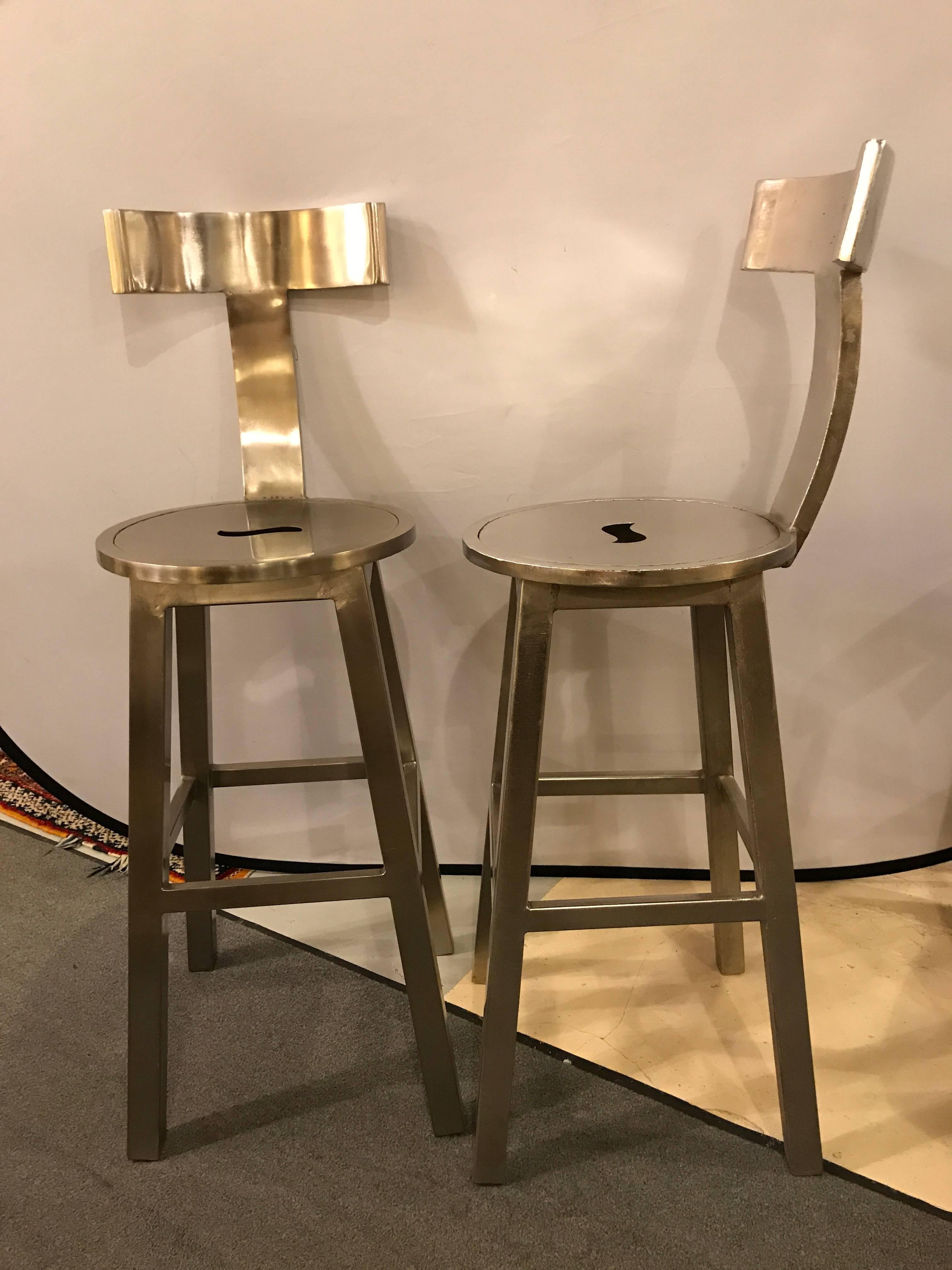 A Pair Of  Deco Style Steel Bar Stool 4